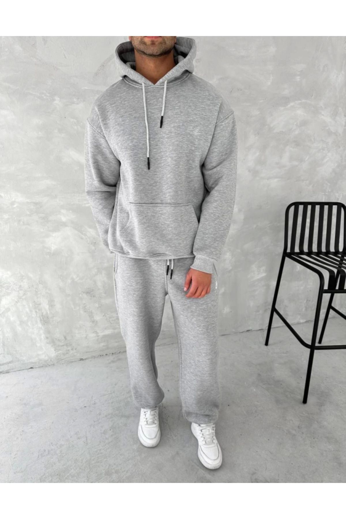 JANES-Gray Hooded Three Thread Tracksuit Set 4