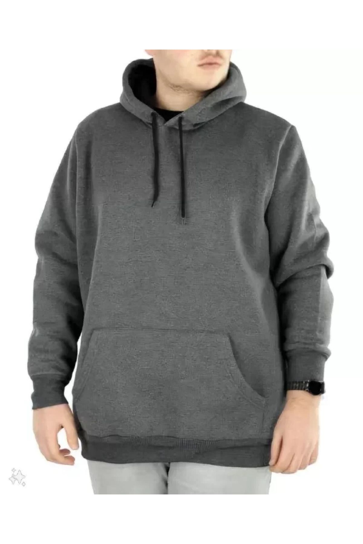 AG SHOPPİNGS Erkek Uzun Kol Kapşonlu Basic Sweatshirt Hoodie - Füme