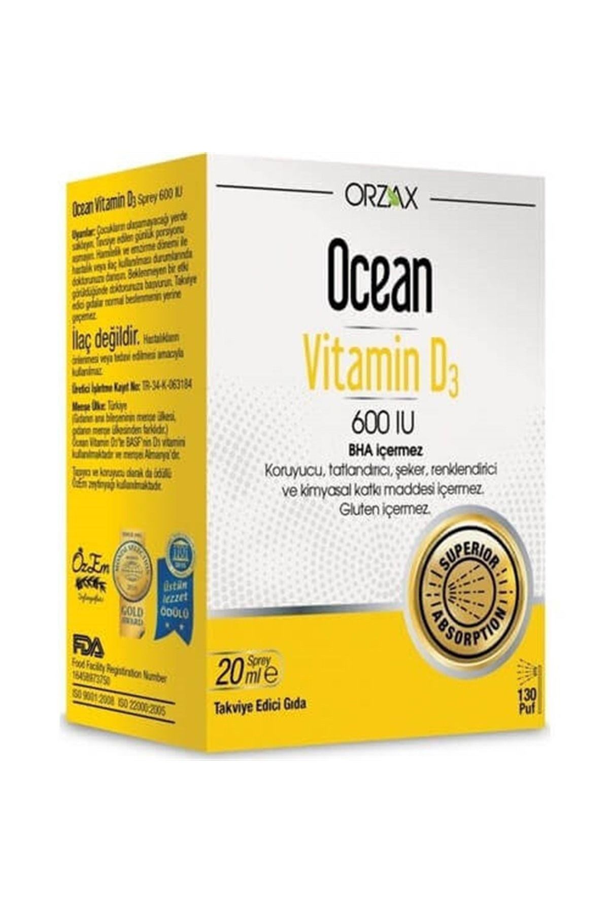 Oceann Ocean Vitamin D3 600ıu 20ml Sprey