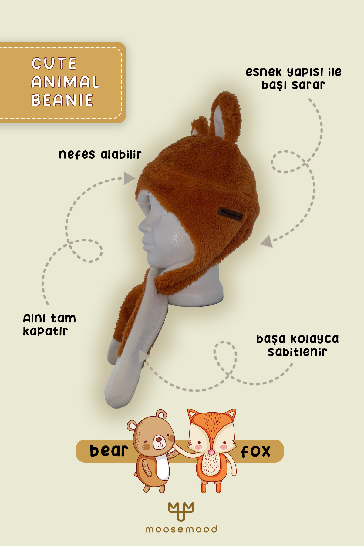 Moose Mood-Cute Animals Fox Protective Plush 0-5 Years Old Child Baby Beanie 2