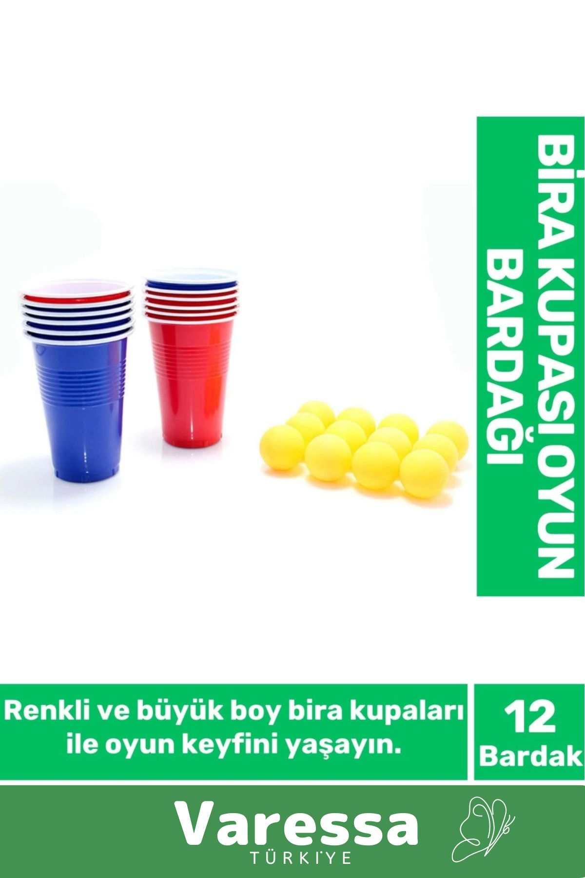 VARESSA Premium Seri Eğlenceli Özel Gün Beer Pong Renkli Büyük 12 Toplu Oyun Bardağı