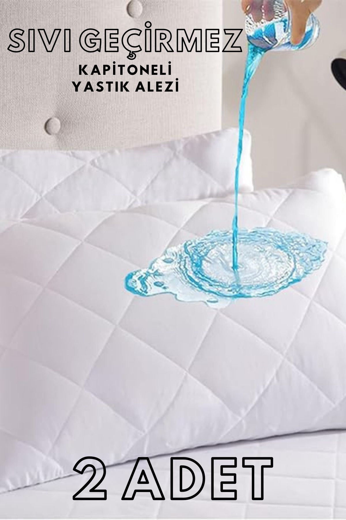 HSN LAGOM 2 Adet Kapitoneli Sıvı Geçirmez Yastık Alezi Yastık Koruyucu Yastık Kılıfı Mikrofiber Beyaz 50x70