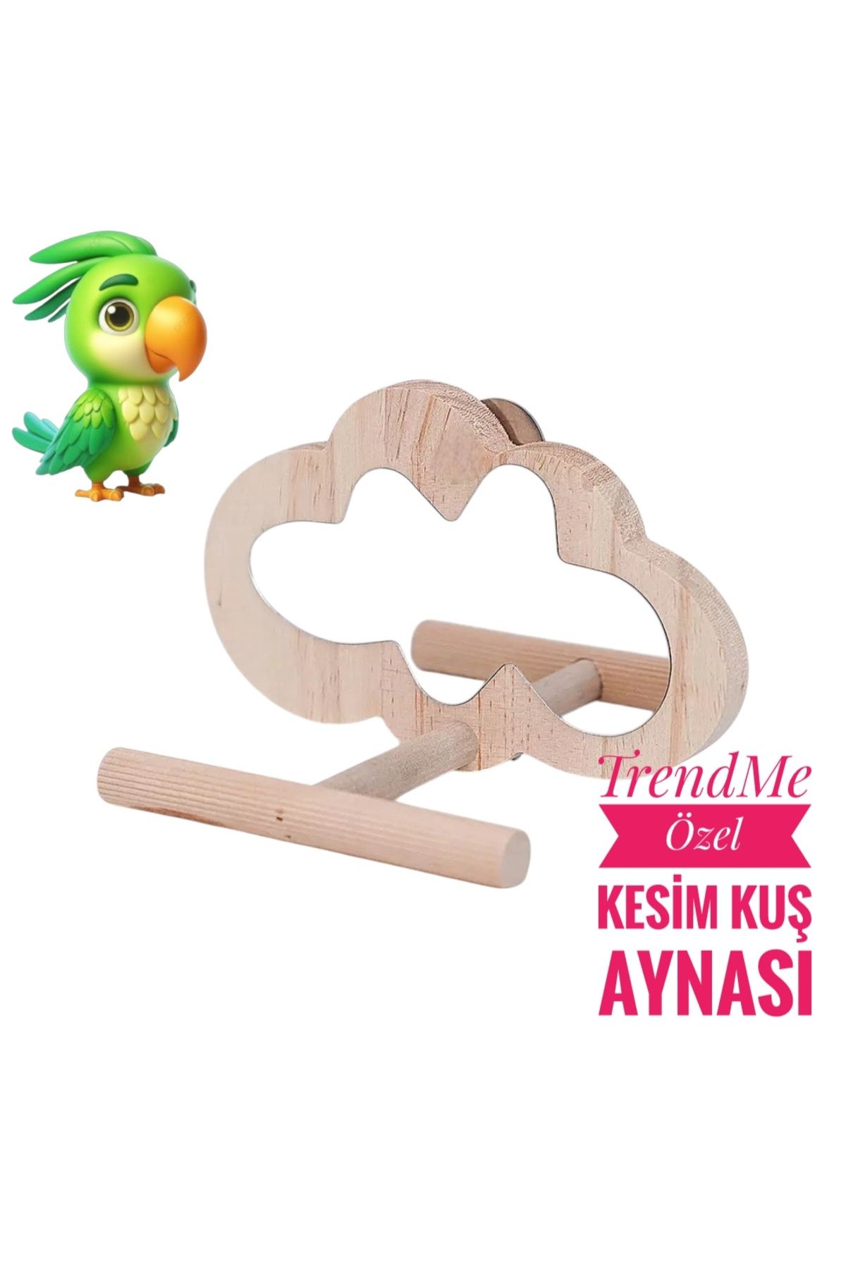 UniqBirdToys Ahşap Bulut Şekilli El Yapımı Tünekli Kuş Aynası