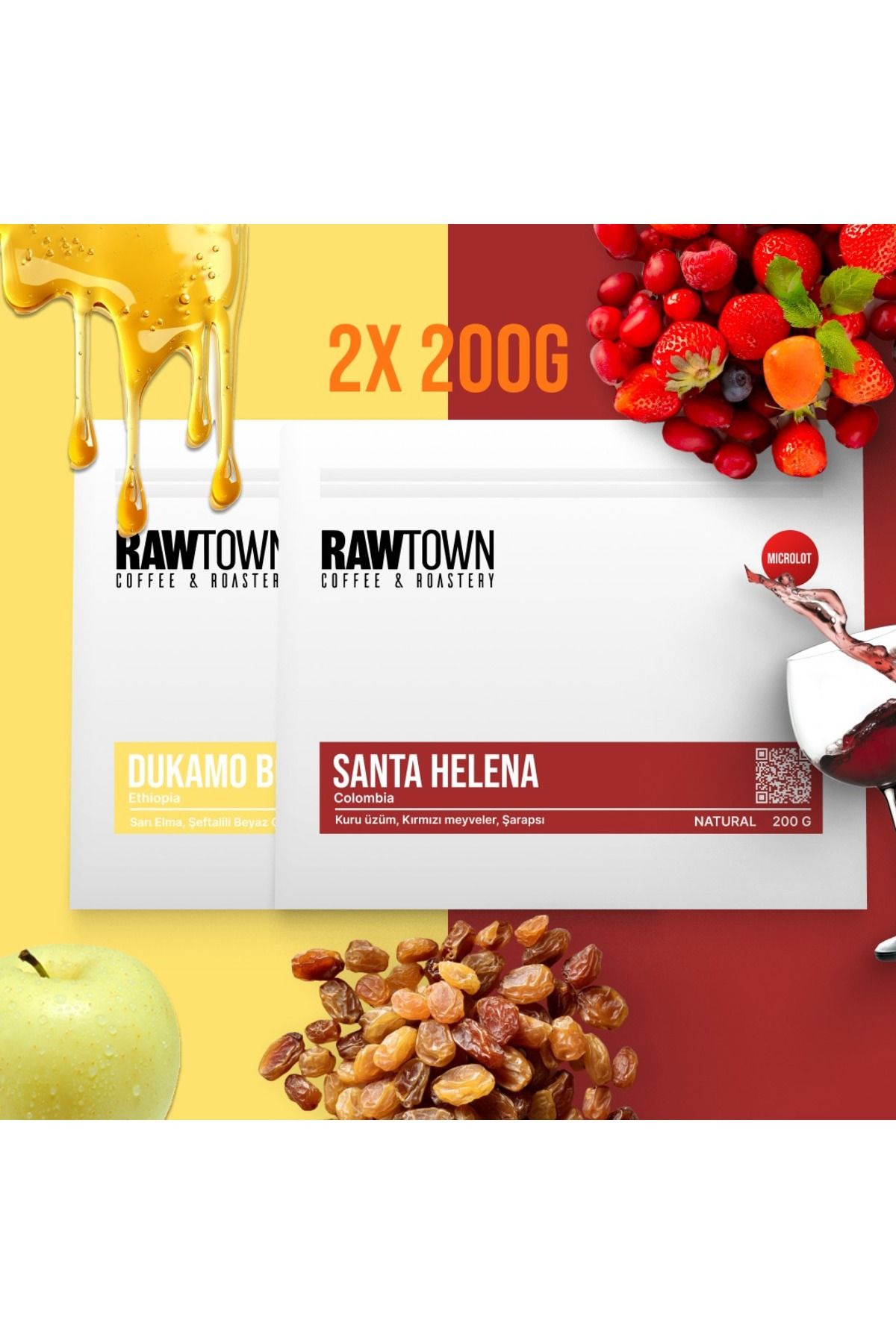 RAWTOWN Dukamo Bombe Honey 200gr (ET) + Santa Helena 200gr (CO) - Nitelikli Filtre Kahve - Kahve Çekirdeği