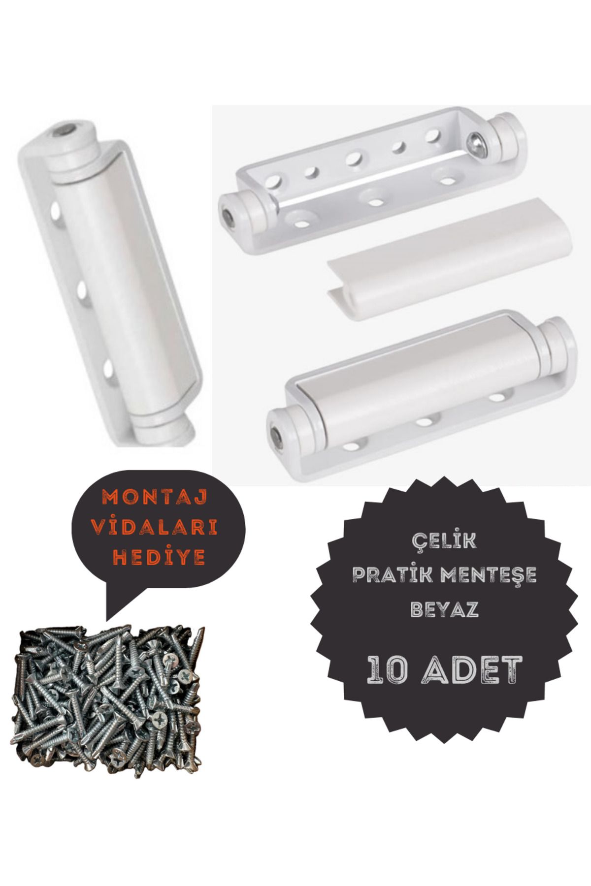 ÖZFIRAT PVC YAPI Pvc Pimapen Kapı Pencere Pratik Çelik Menteşe 80mm Beyaz (10 ADET) Vidalar Dahil