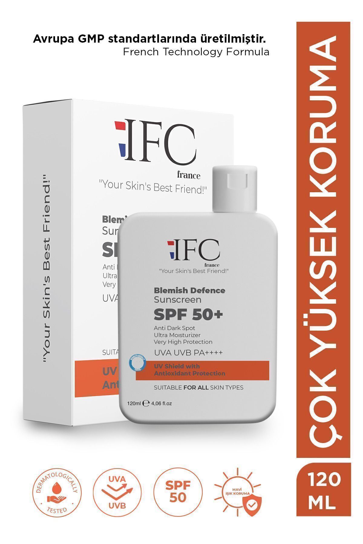 کرم ضدآفتاب صورت Ifc Intensive Anti-Lemish Formula French Protection Very High UV 50spf+ Facial Sun cream 120ml