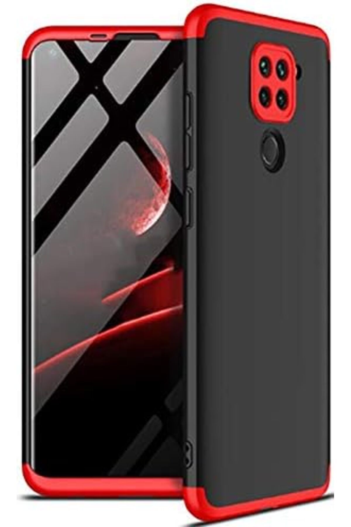 STOREMAX Erhnshp Redmi Note 9 Kılıf 360 Tam Koruma Kapak 3 Parça Slim Fit Siyah-Kırmızı rnbuyshop 99534