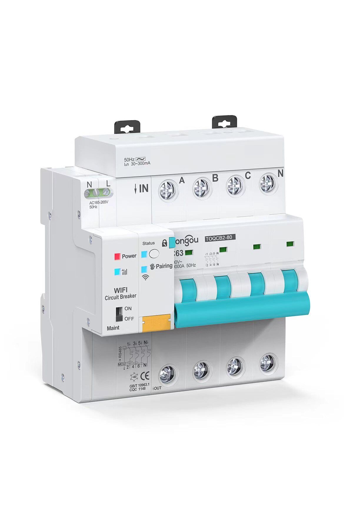 TONGOU-Wifi Smart Three Phase Residual Current Relay - Voltage and Current Protector 63A Adjustable Snow (30Ma-500Ma) 2