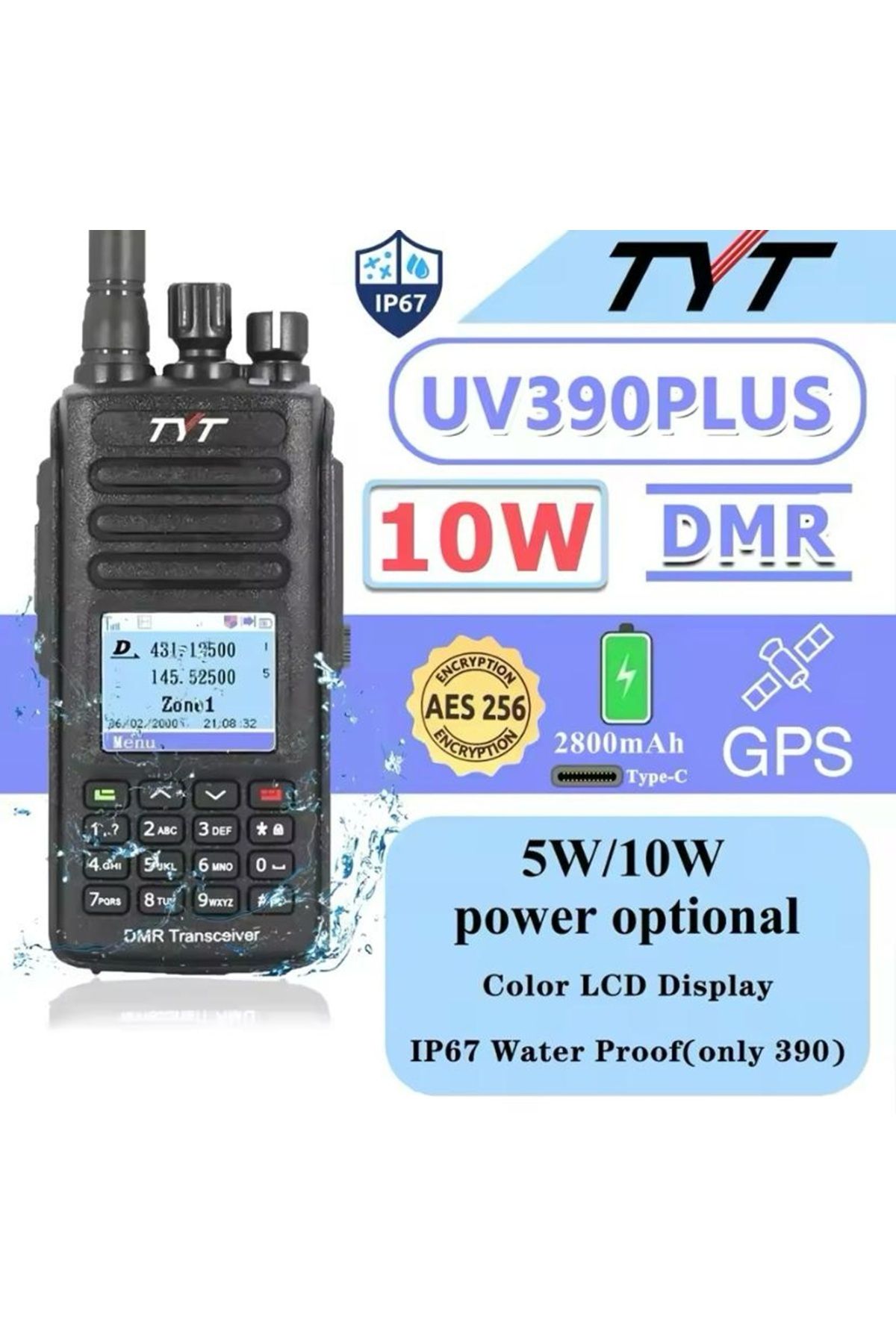 TYT md390 md uv 390 plus GPS li 10w tyt ip67 su geçirmezlik 136-174 & 400-480mhz uzun menzil