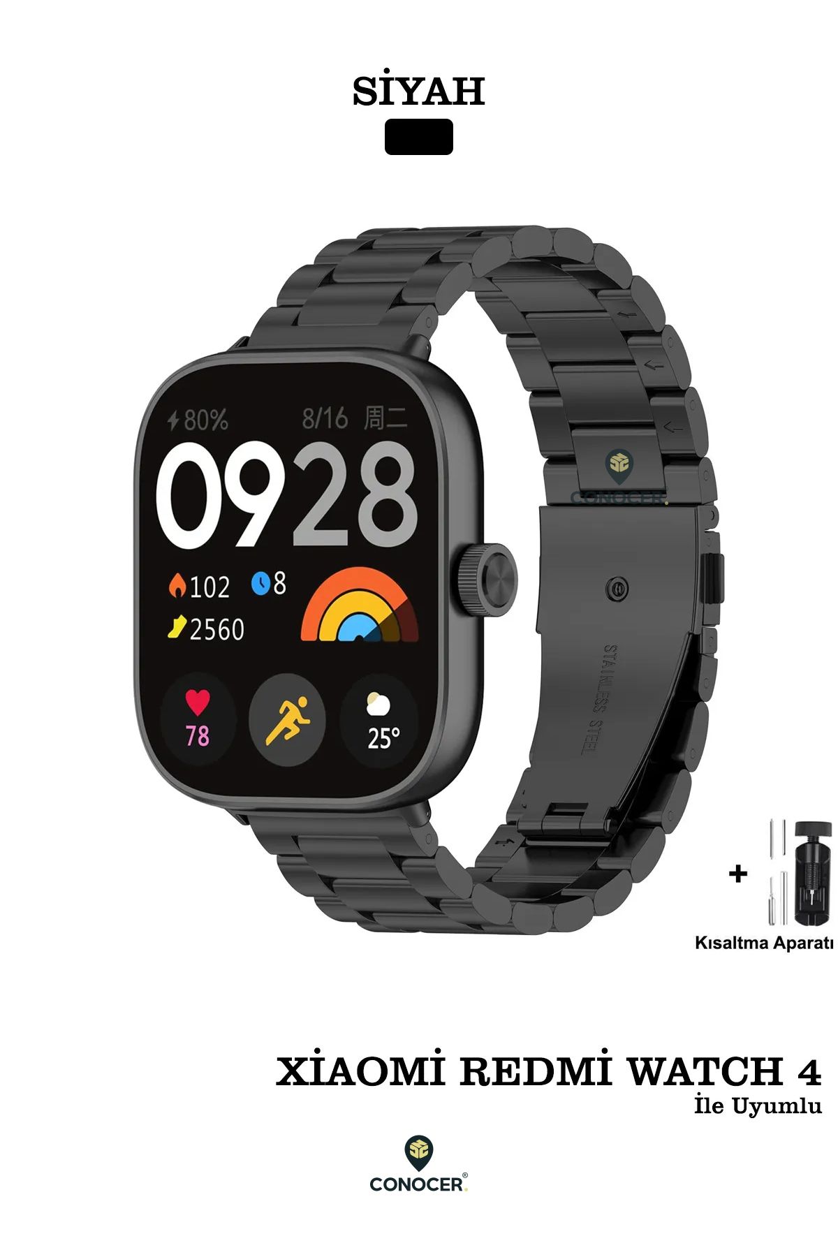 CONOCER Redmi Watch 4 Uyumlu Metal Bakla Paslanmaz Çelik Yüksek Kalite Kordon Kayış