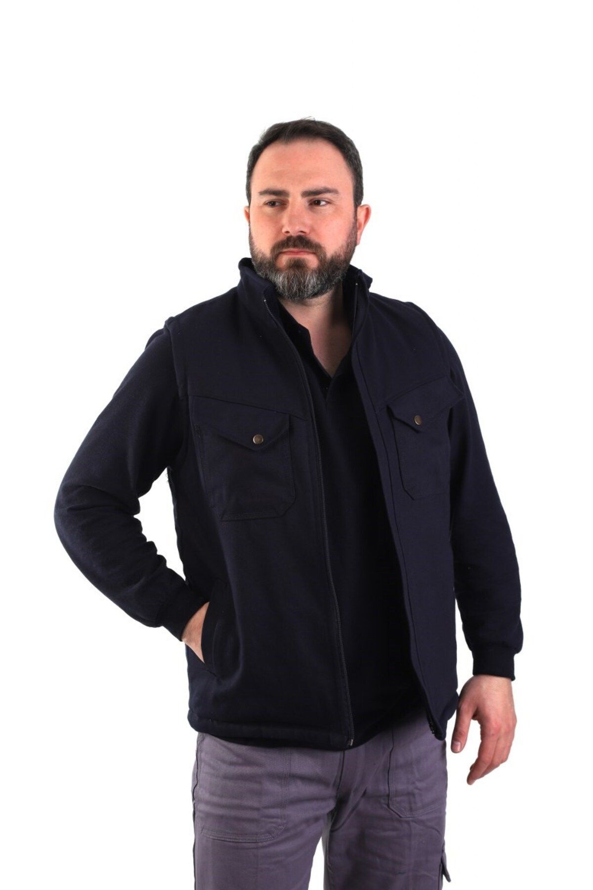 eser x workwear Gabardin Polarlı Yelek - Kışlık - Lacivert