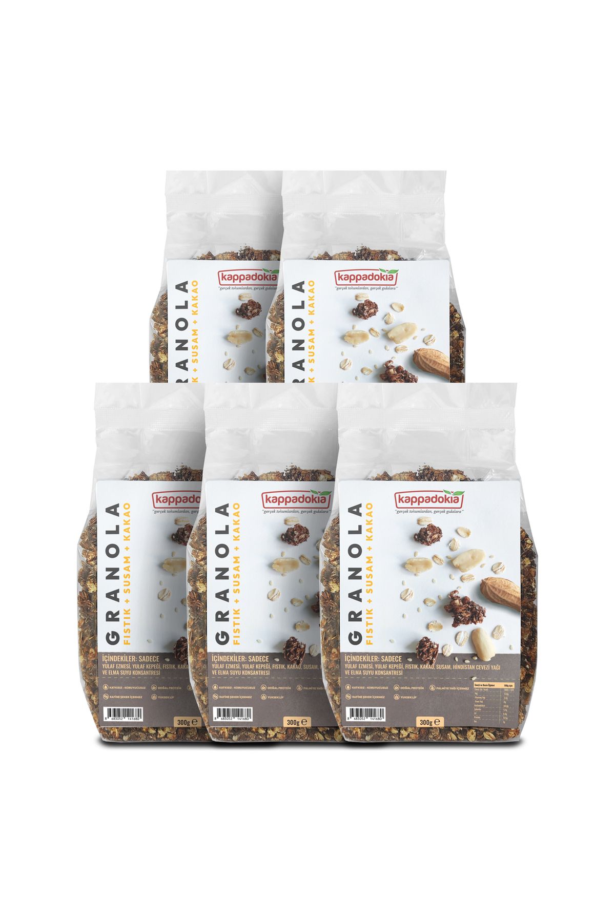 KAPPADOKİA Fıstıklı, Susamlı Ve Kakaolu Granola 300 gr - 5'li Set