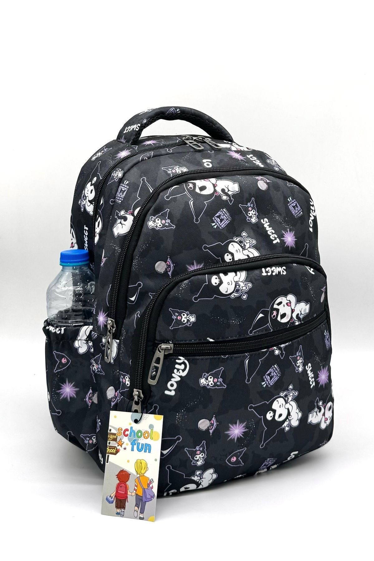 Bevitton-Black Primary School Bag for Girl - Set of 3 with Character Pattern 3