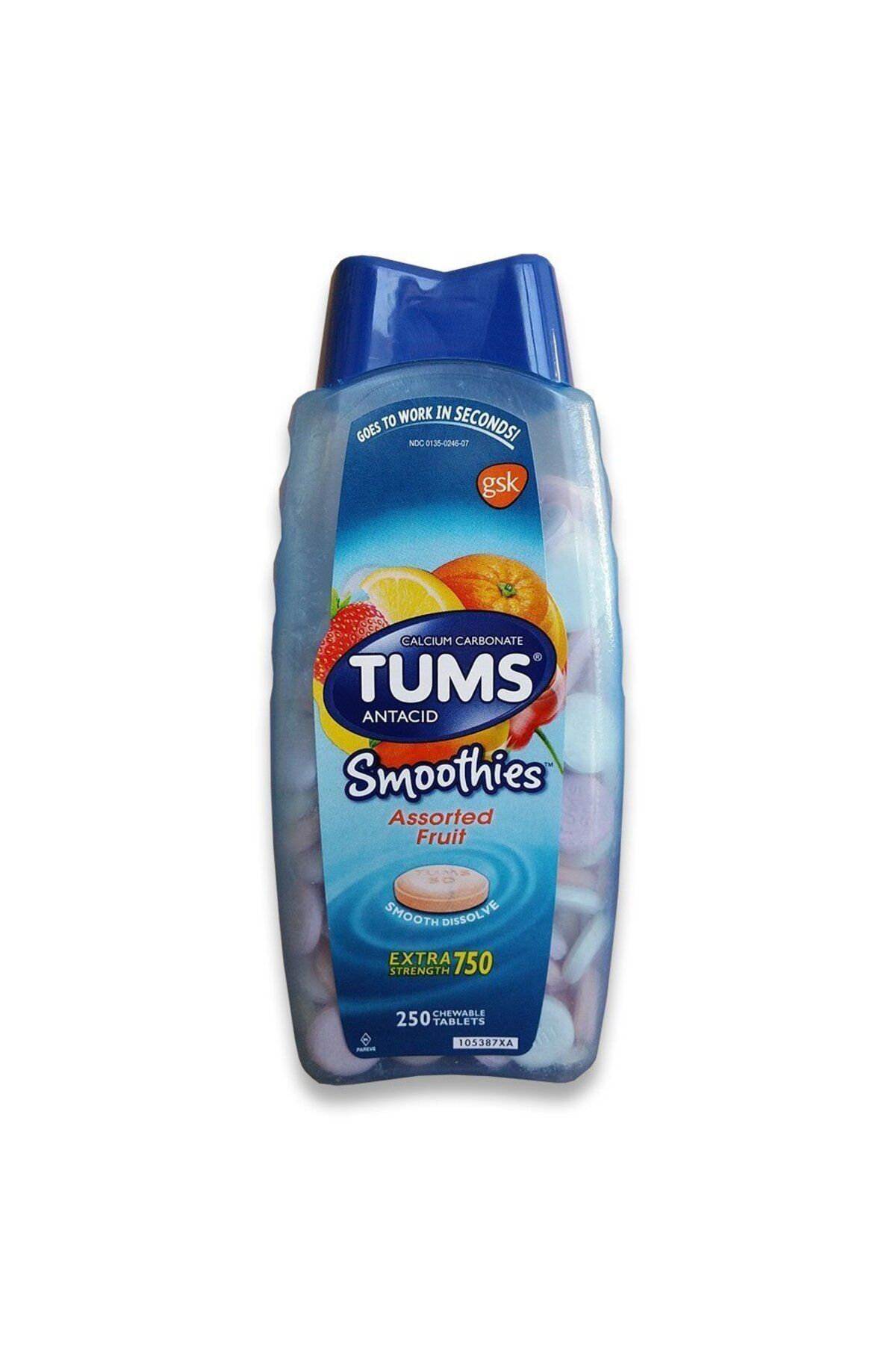 Tums Antacid Smoothies Assorted Fruit 750 mg 250 Tablet