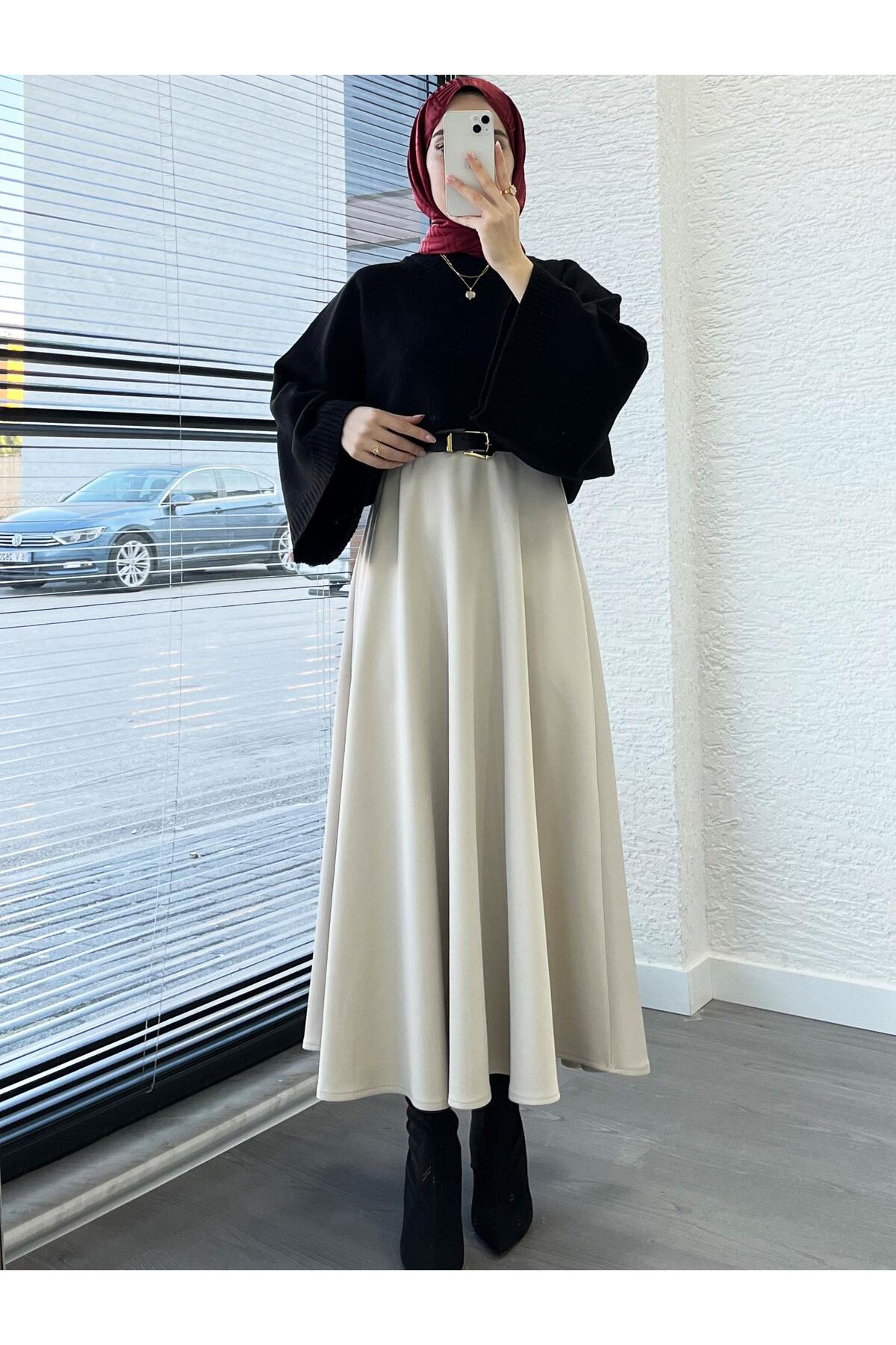 MELEK ARAZ  Kadın Siyah Yarasa Kol Kazak - Görsel 4