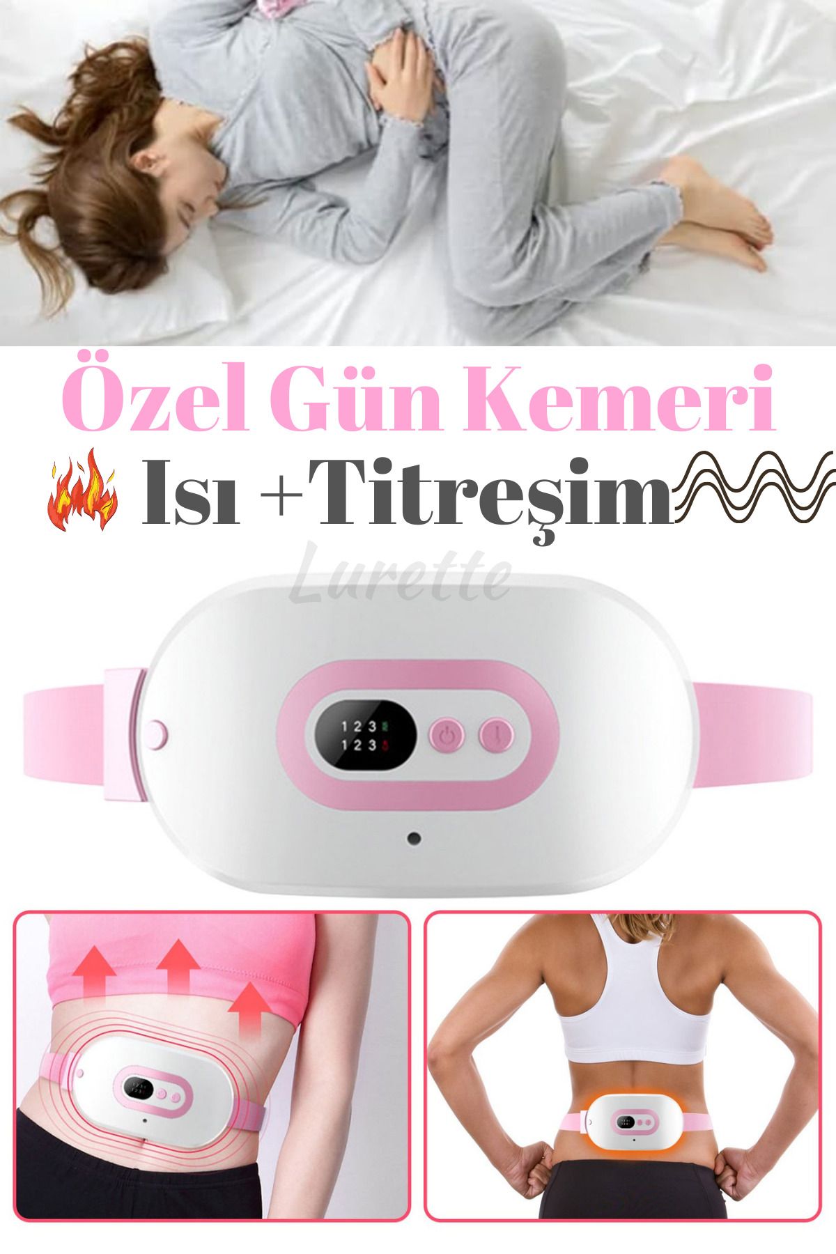 Lurette Şarjlı Özel Gün Kemeri -Regl Kemeri - Regl Ağrıları Için Titreşimli Isı Veren Kemer