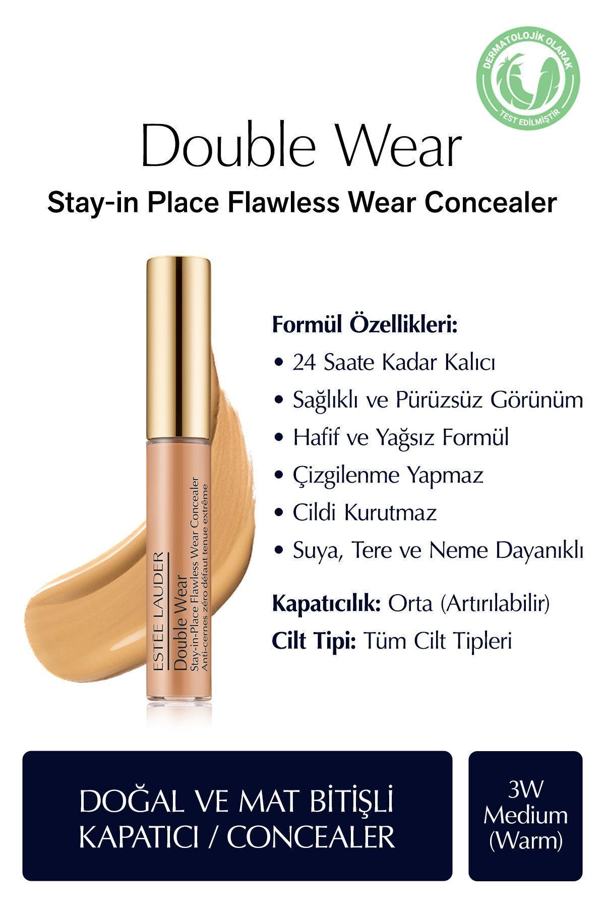 Estee Lauder Sağlıklı ve Pürüzsüz Görünüm Sunan Doğal Mat Bitişli Kapatıcı 3w Medium (WARM)