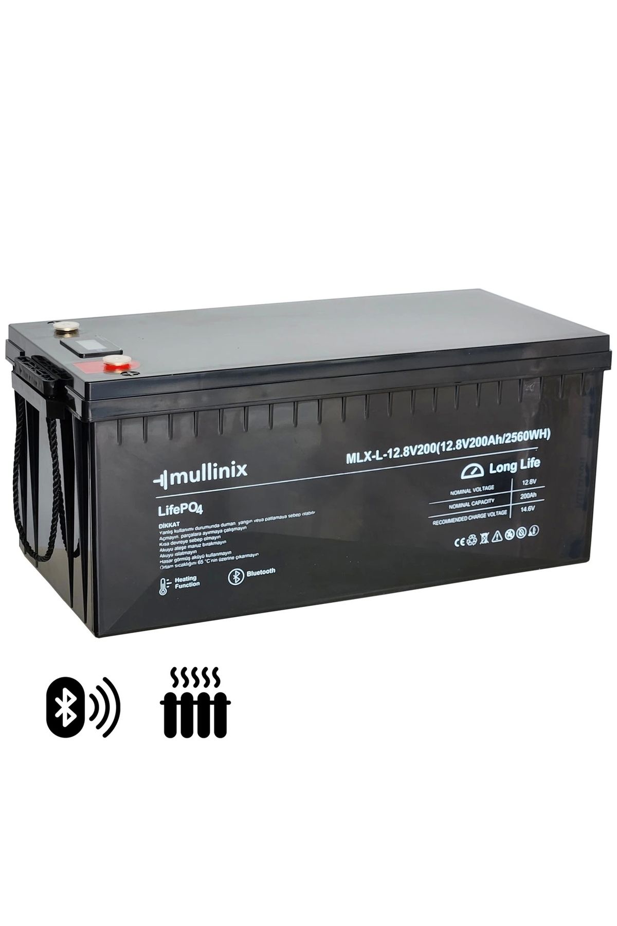 Mullinix 12v 200ah 6000 Döngü Isıtmalı Ve Bluetooth Lifepo4 Lityum Akü