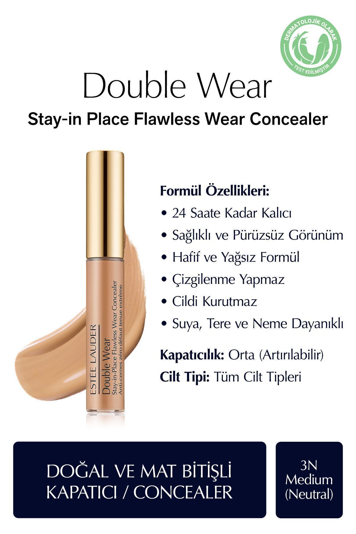 Estee Lauder Sağlıklı ve Pürüzsüz Görünüm Sunan Doğal Mat Bitişli Kapatıcı-3n Medium (NEUTRAL) 7ml