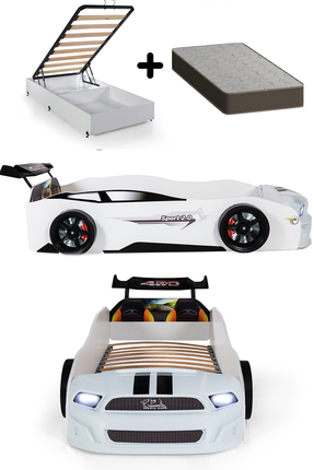 Ferramini Beyaz Arabalı Yatak Sport Mst Işıklı Baza Ortopedik Yatak