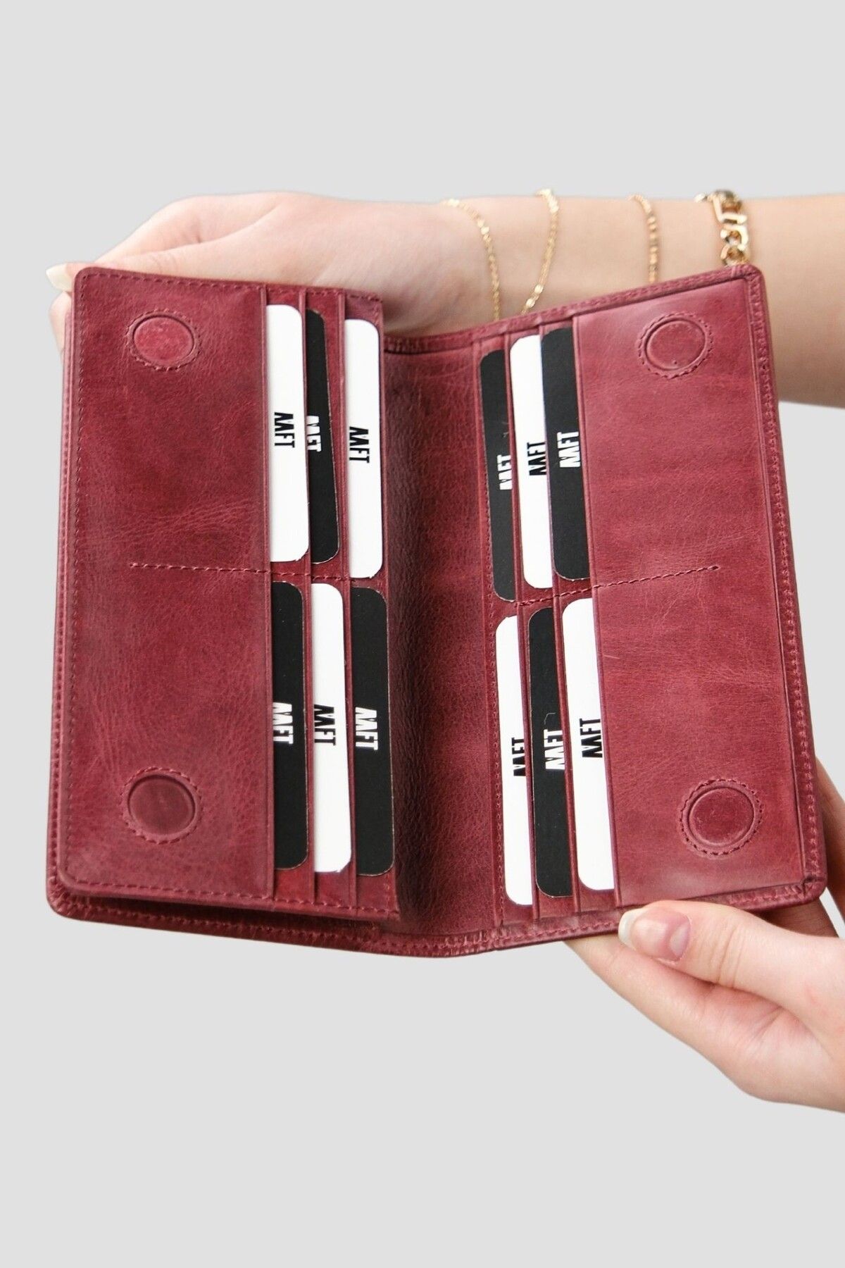 Deriza-Portofel unisex Golden 3367 din piele naturală cu compartiment pentru telefon - Roșu Claret 2