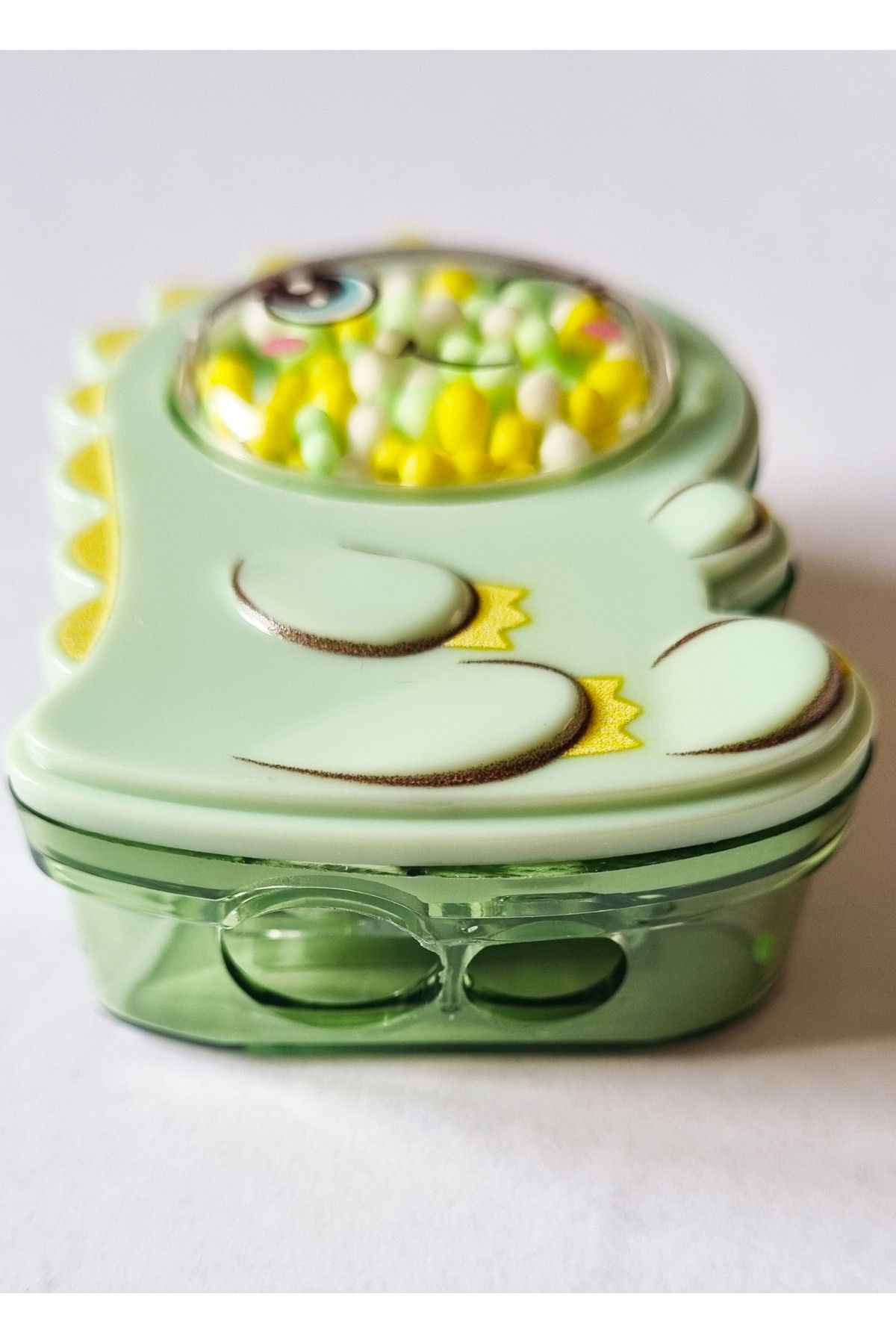 Modellino-Large Dinosaur Pattern - 2-Input Micro Pencil Sharpener with Colorful Beads Garbage Tank Mk-4045 4