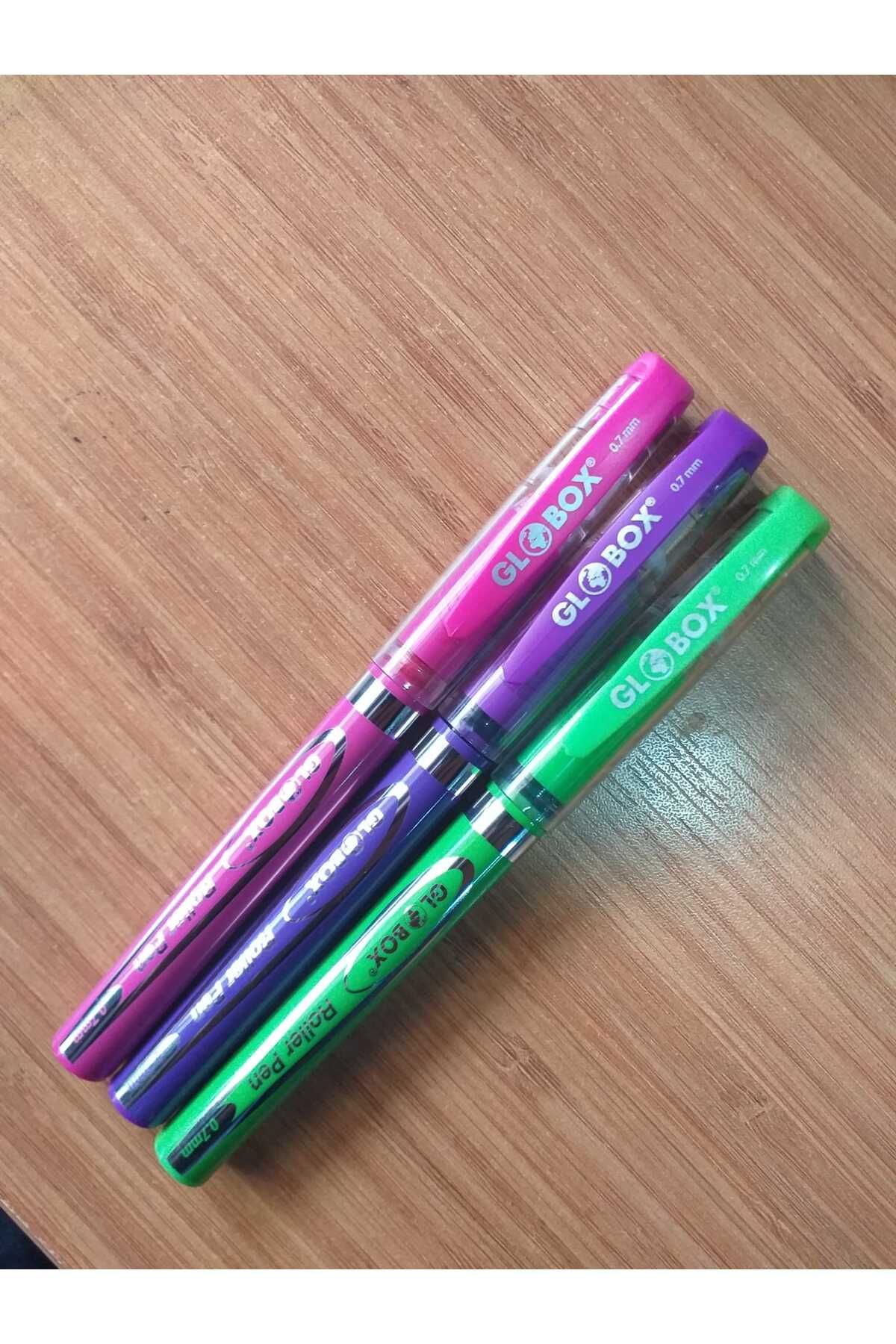 Globox ROLLER PEN İMZA KALEMİ JEL KALEM 3 LÜ SET YEŞİL MOR PEMBE CANLI RENKLER