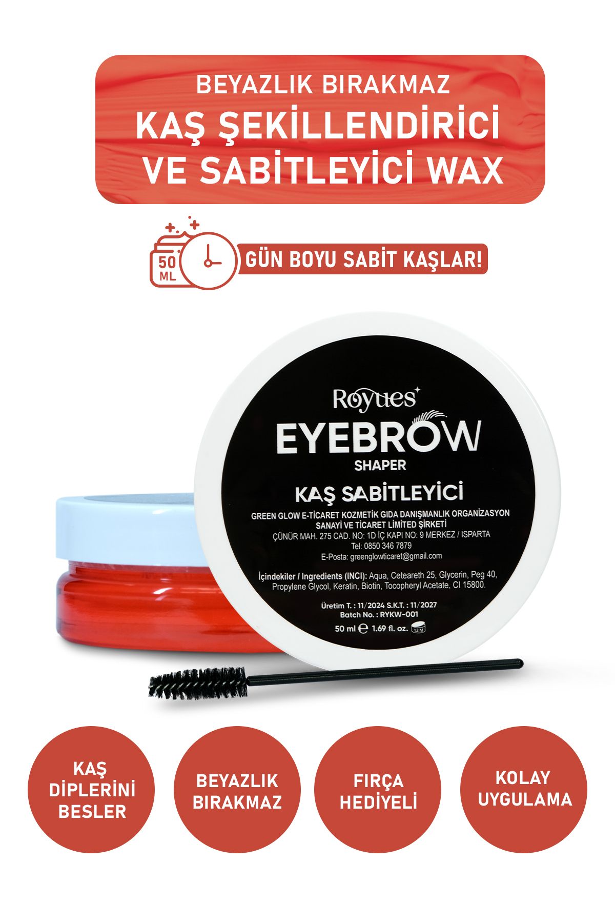 Royues Kaş Şekillendirici - Kaş Sabitleyici Wax - Eyebrow Shaper Wax - 50ml