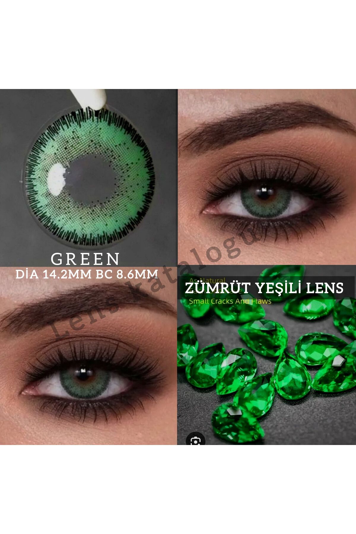 Eyeshop GREN LENS ZÜMRÜT YEŞİLİ DOĞAL GÖRÜNÜMLÜ 1 YILLIK 12 KULANIM SÜRELİ SOLİSYON VE SAKLAMA KABI HEDİYE