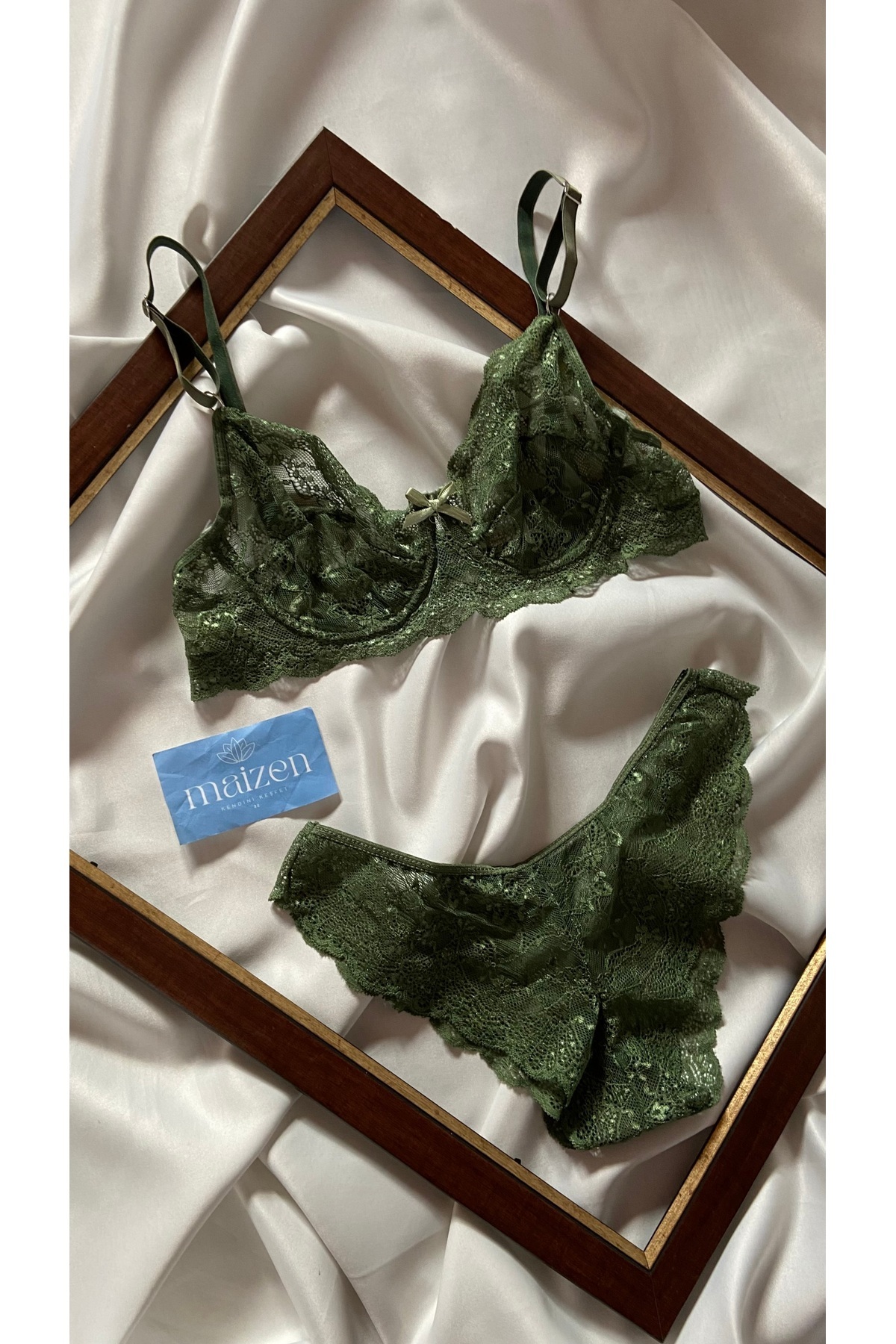 MAİZEN  Kadın Dolgusuz Toparlayıcı 2'li Yeşil Mavi Dantelli Sütyen Takım - Görsel 3