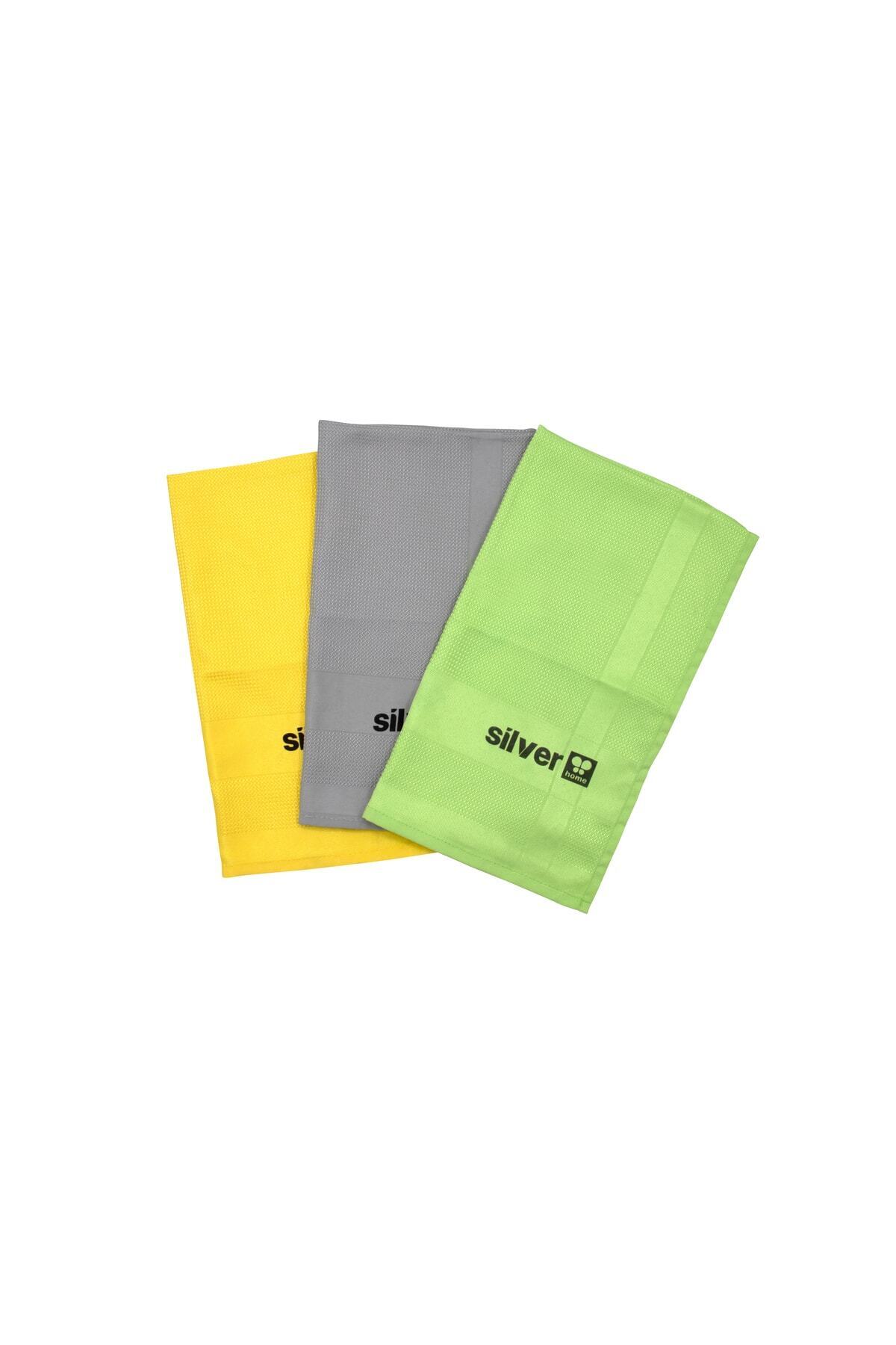Silver-Set of 3 Microfiber Decorative Glass Cloths - 42X68Cm 2