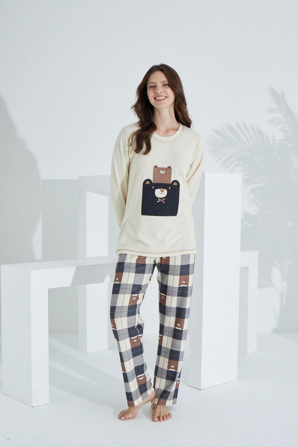 Etoile-Set pijamale dama - bumbac, maneca lunga, CREMA 1