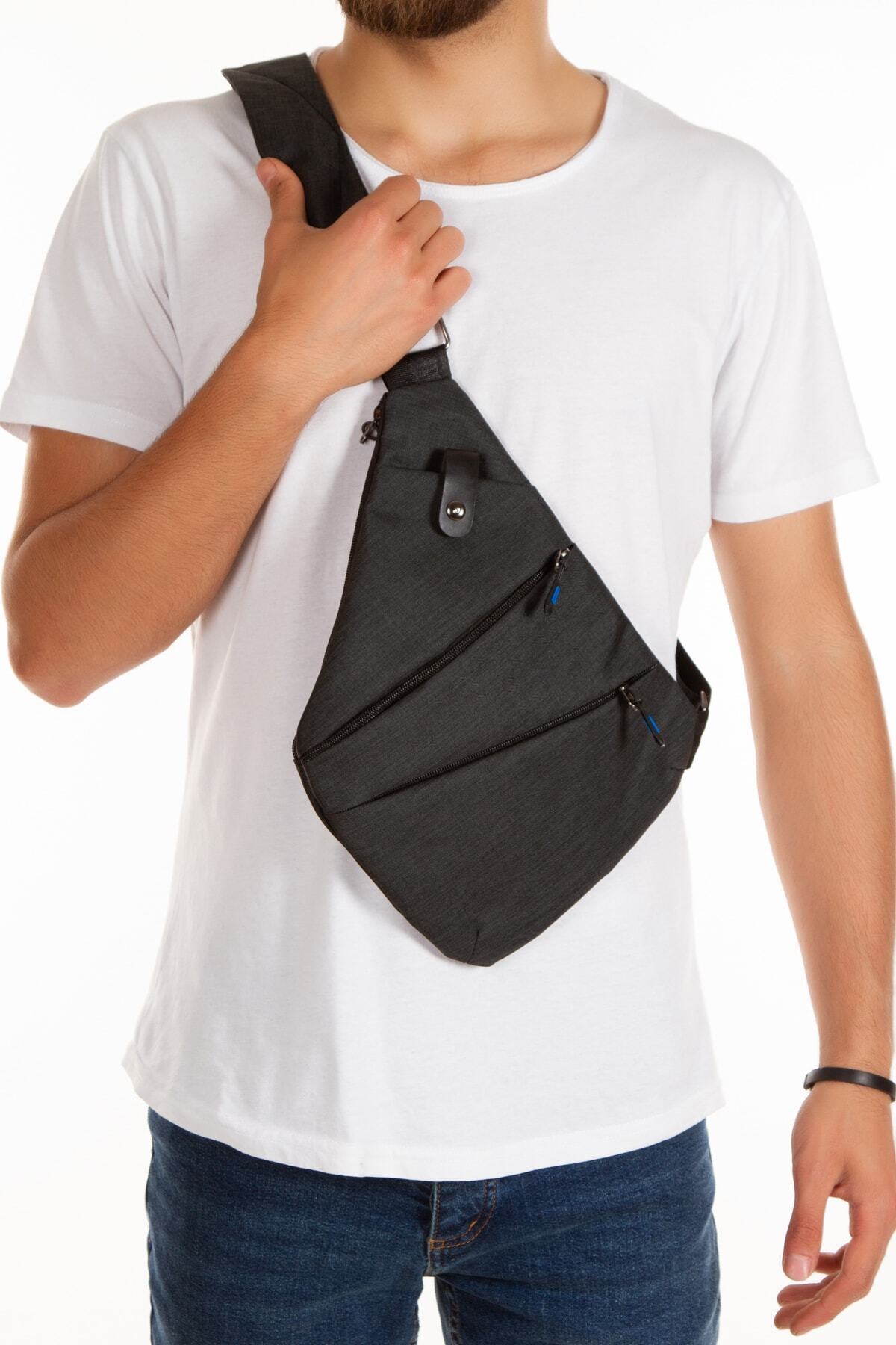 NEWISH POLO ACCESSORIES Unisex Siyah Keten Çapraz Askılı Heybe Çanta Telefon Bölmeli Günlük Seyahat Çanta Bodybag Slim Çanta görsel 2