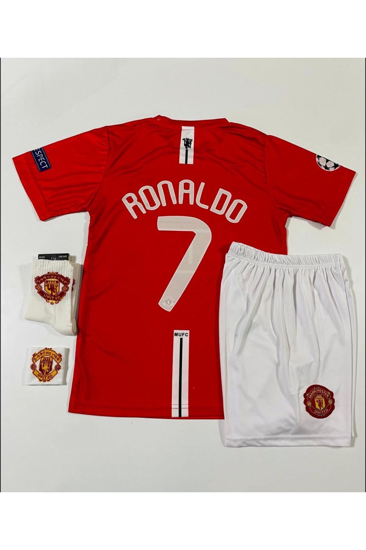 BYSPORTAKUS Manchester/united Moskova 2008 Sezonu Cristiano Ronaldo Çocuk Forması 4'lü Set (KISA-ARMALI-RED)