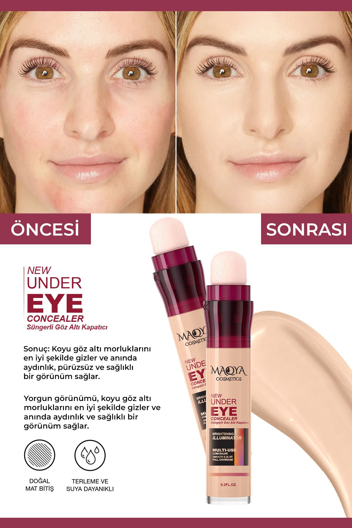 MAQYA Cosmetics Yoğun Kapatıcı Besleyıcı Aydınlatıcı Süngerli Gözaltı Kapatıcı/concealer (ORTA TON)-2