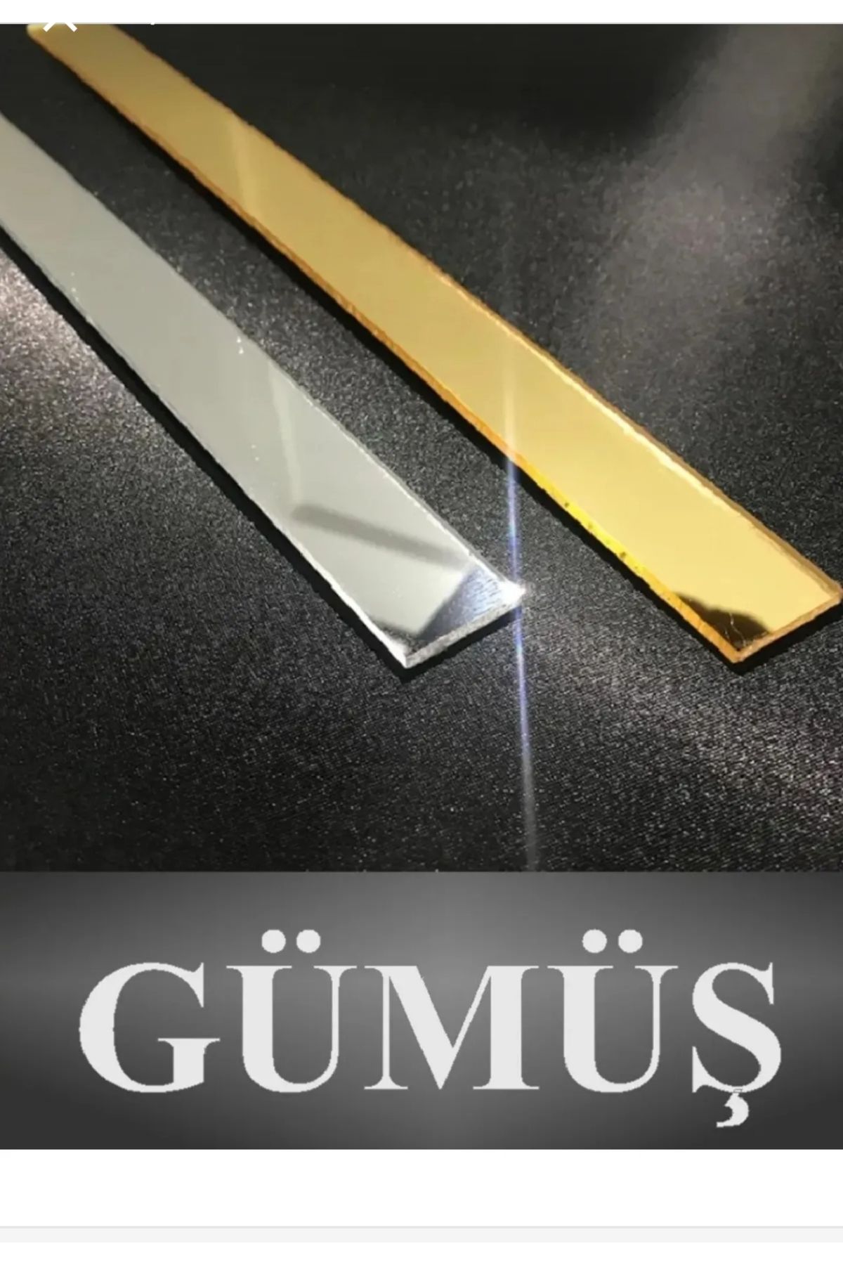 Dekoratif Şerit Ayna Pleksi Duvar Süsü 1 cm x 100cm ( Yapışkanlı ) - Silver (Gümüş) Renk - 1 Metre