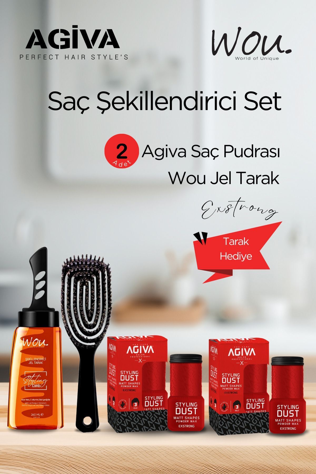 Agiva Saç Şekillendirici Set - 2 Adet Agiva Çok Sert Tutuş Saç Pudrası + Wou Saç Şekillendirici Jel