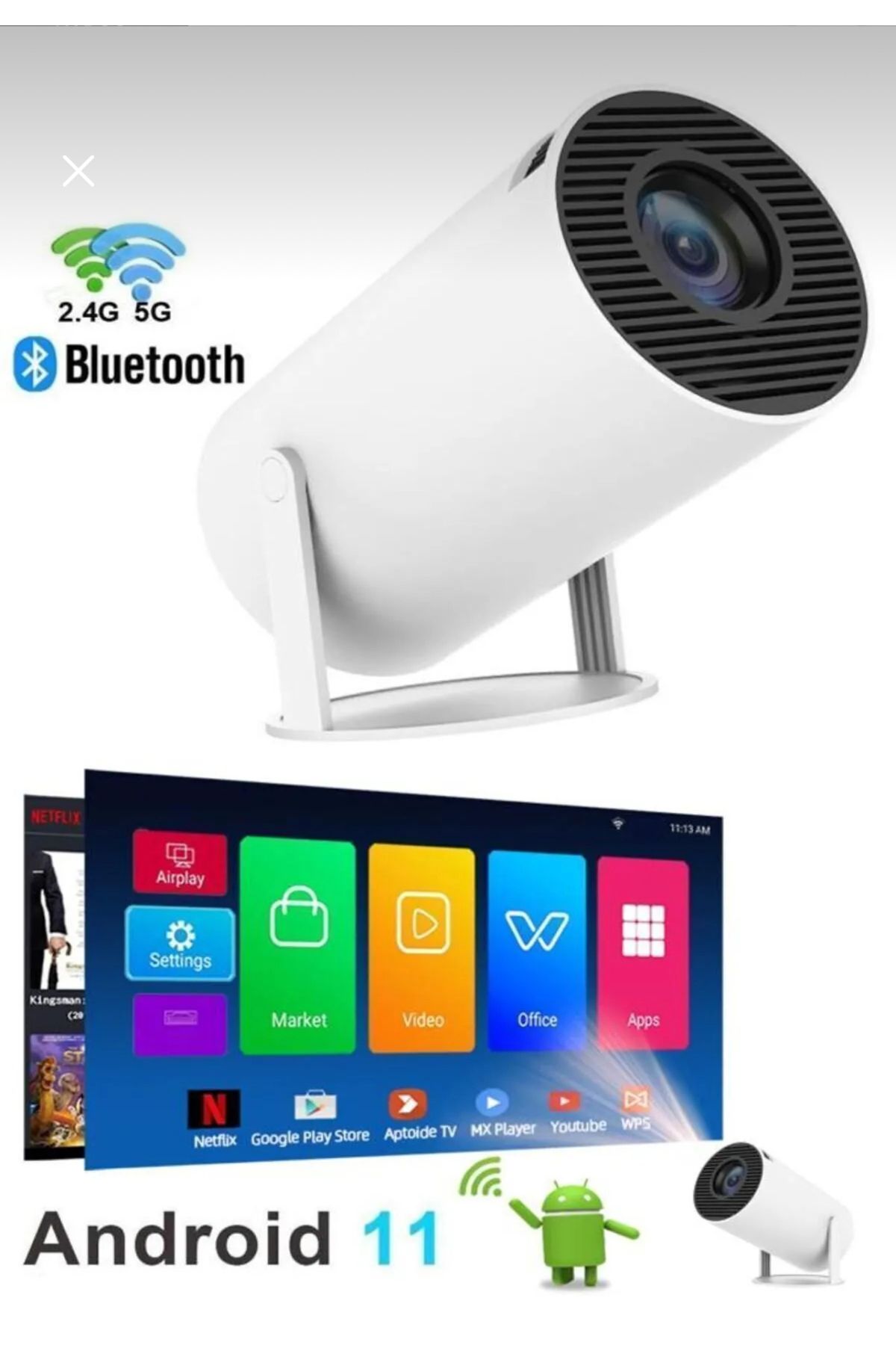 Umut Matbaacılık Hy300 Pro Taşınabilir Sinema Projeksiyon 720 P Ev Sineması Bluetooth Android 11 Akıllı Projektör