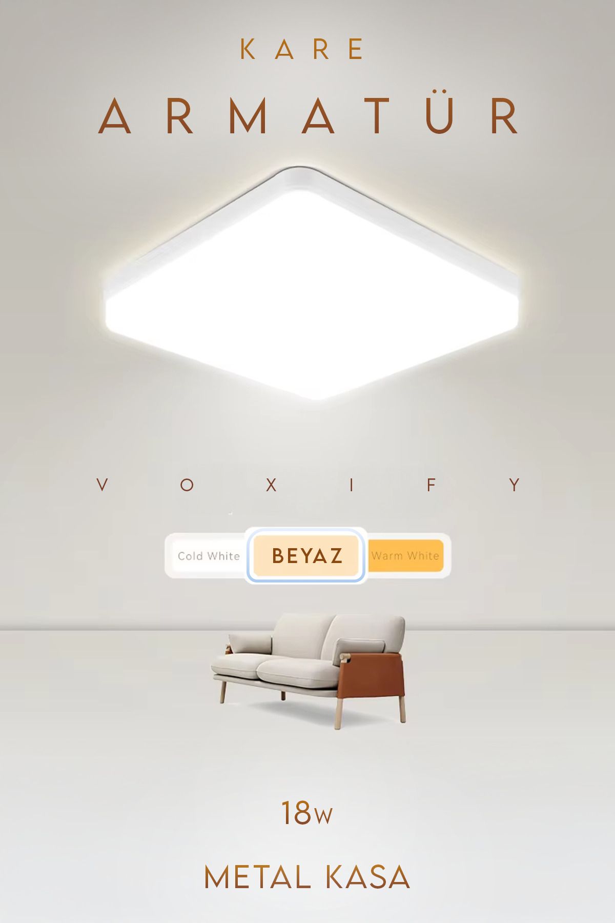 Voxify Kare Tavana Sıfır Led Plofenyer Avize Armatür Banyo Tuvalet Balkon Led Glop Armatürü Beyaz Işık