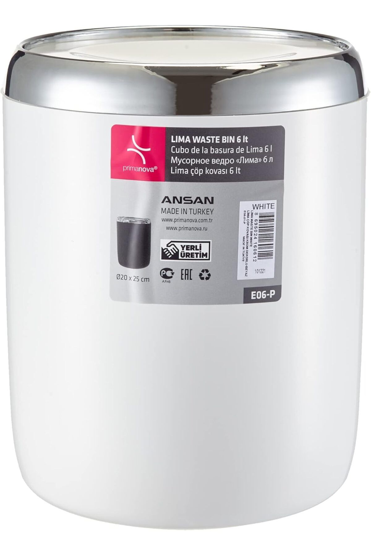 STOREMAX nffashopm Lima Krom Dekorlu Çöp Kovası, Beyaz storestarx 1051353