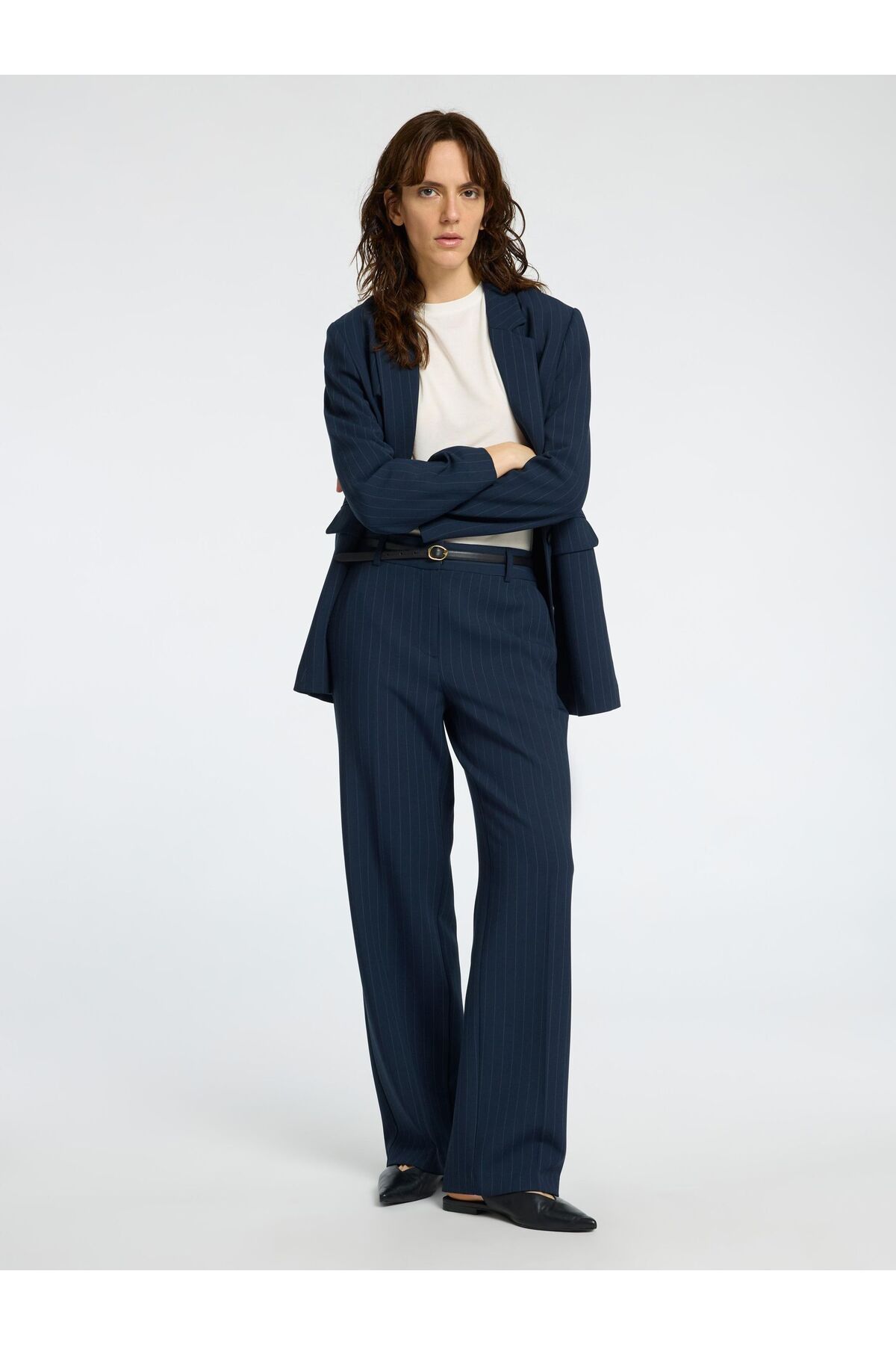 Selected Femme-Hose mit weitem Bein Nadelstreifen 6