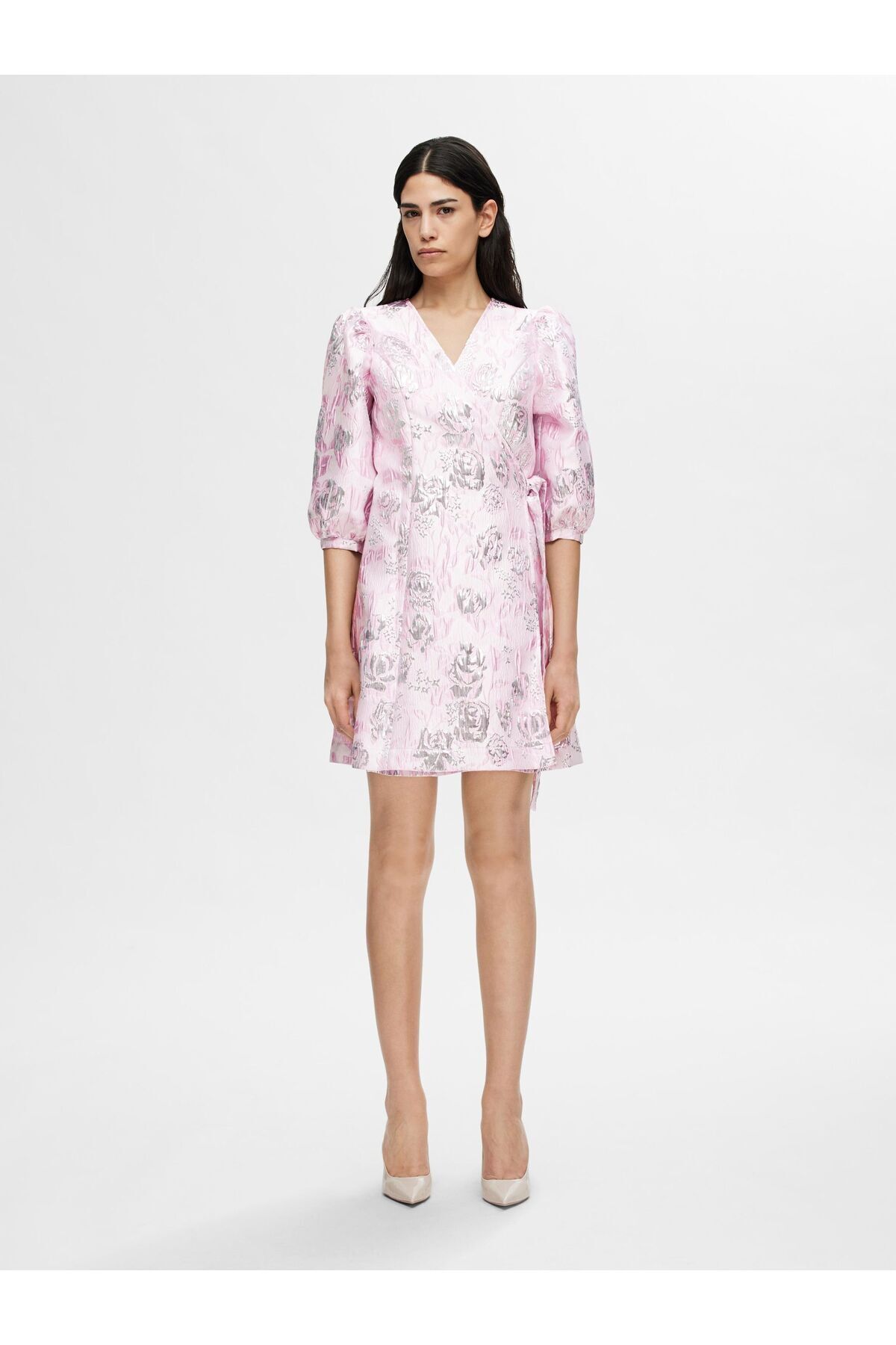 Selected Femme-Wickelkleid Geblümtes Jacquard 4