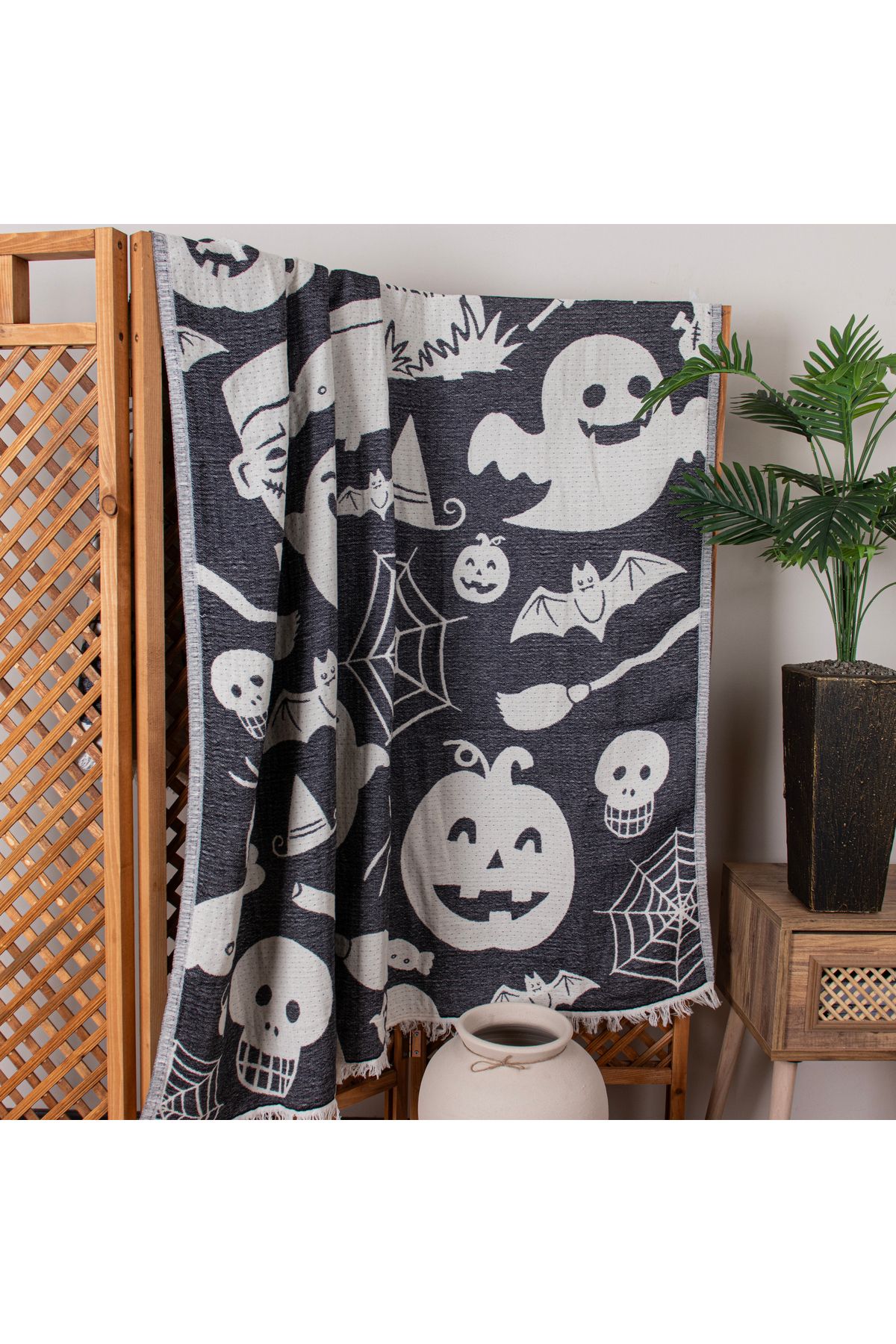 Befera Design-Single 4 Layer Muslin Pique - 100% Cotton Jacquard Bedspread and Tv Blanket 140X200 Halloween 1