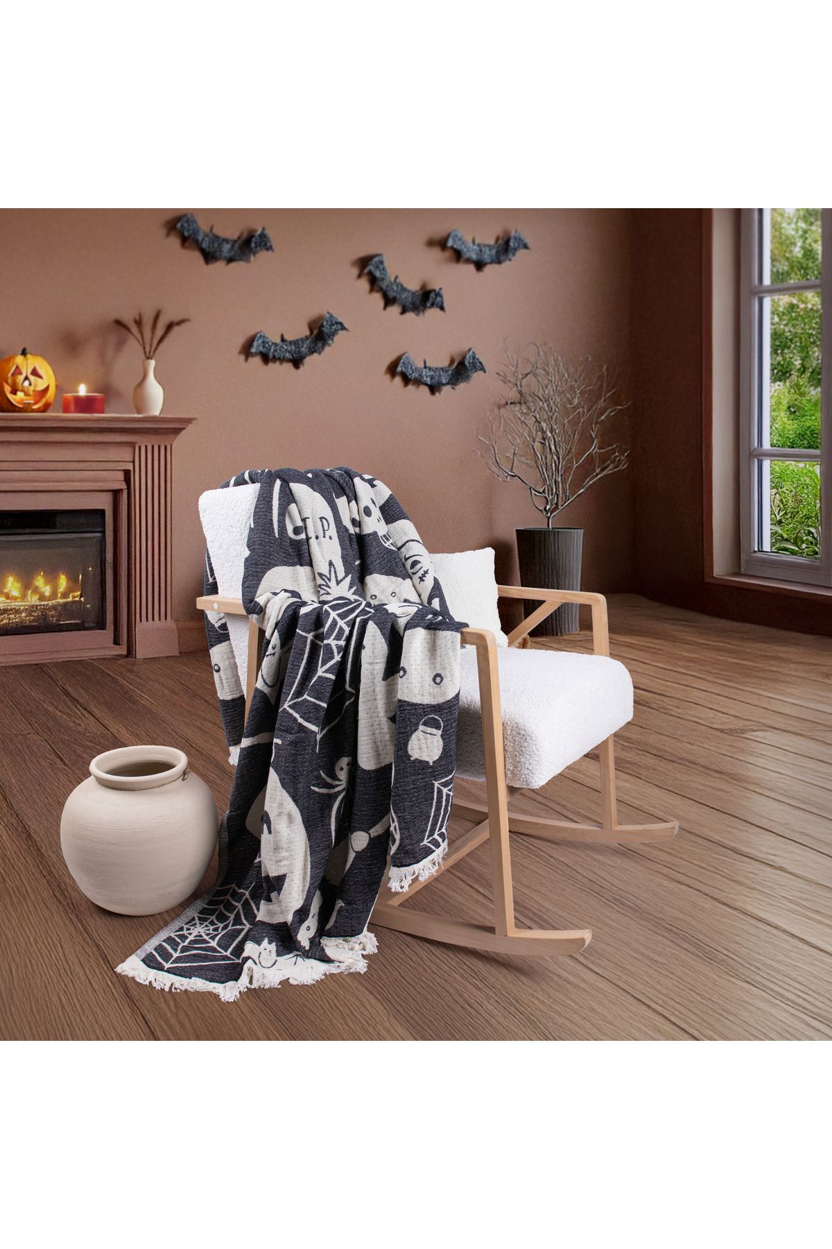 Befera Design-Single 4 Layer Muslin Pique - 100% Cotton Jacquard Bedspread and Tv Blanket 140X200 Halloween 2