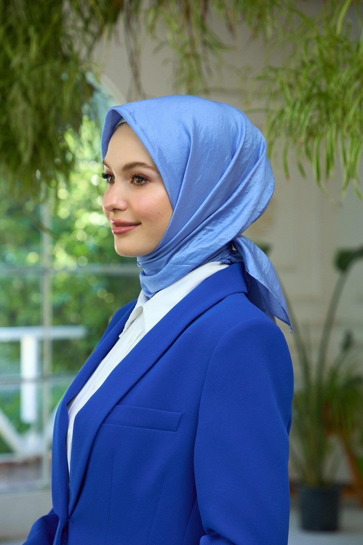 İpekhan-Eșarfă cu model uni din mătase albastră - Voile pentru bebeluși 10100-15 3