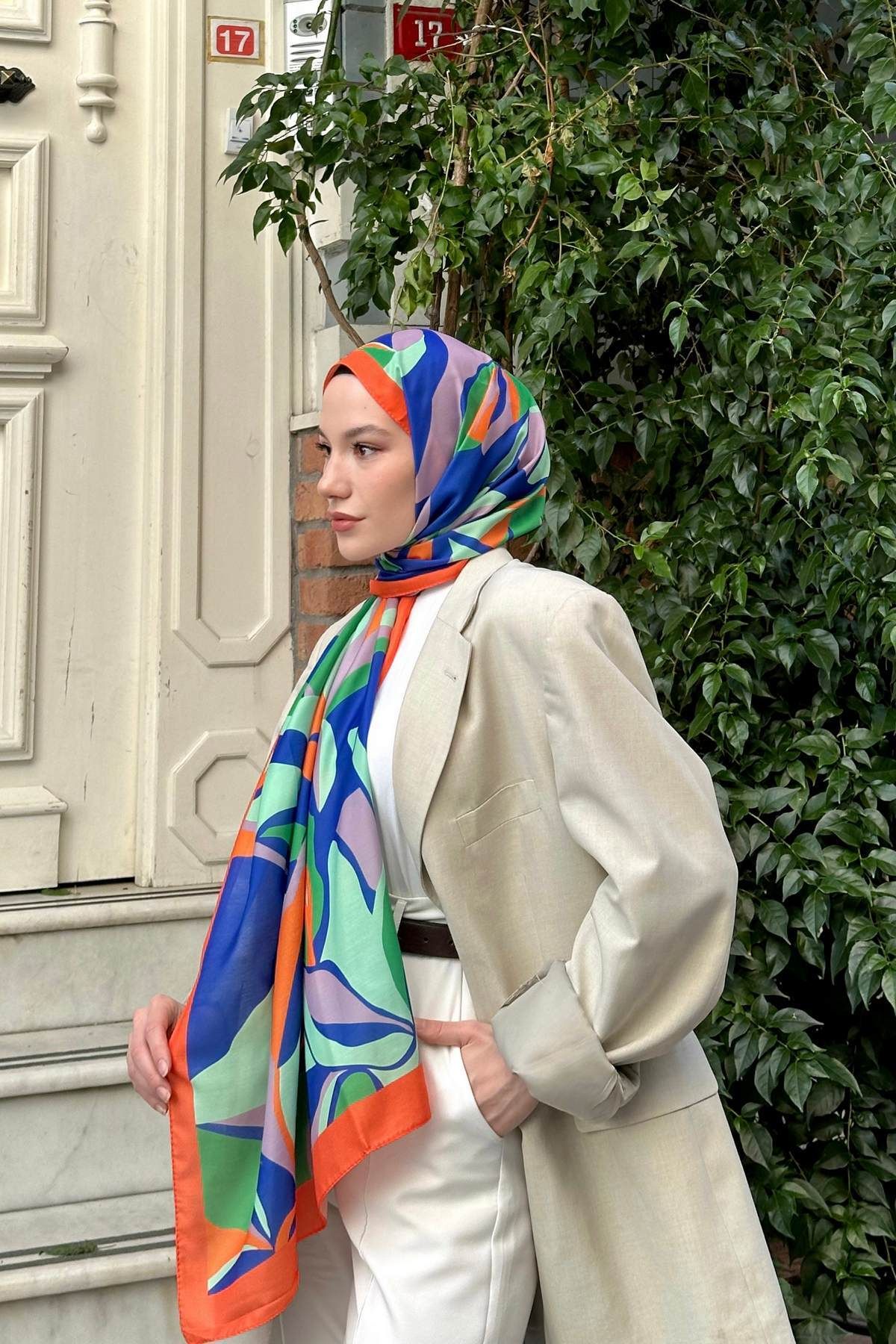 İpekhan-Nature Lilyum Soft Shawl Orange Purple 3036-10 2