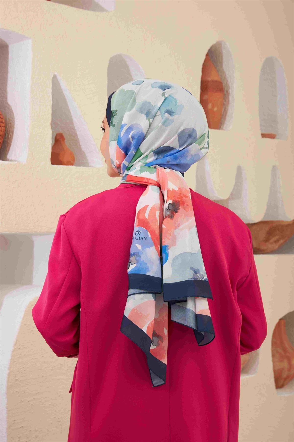 İpekhan-Night Blue Comfort Flowers Shawl - 3027-13 3