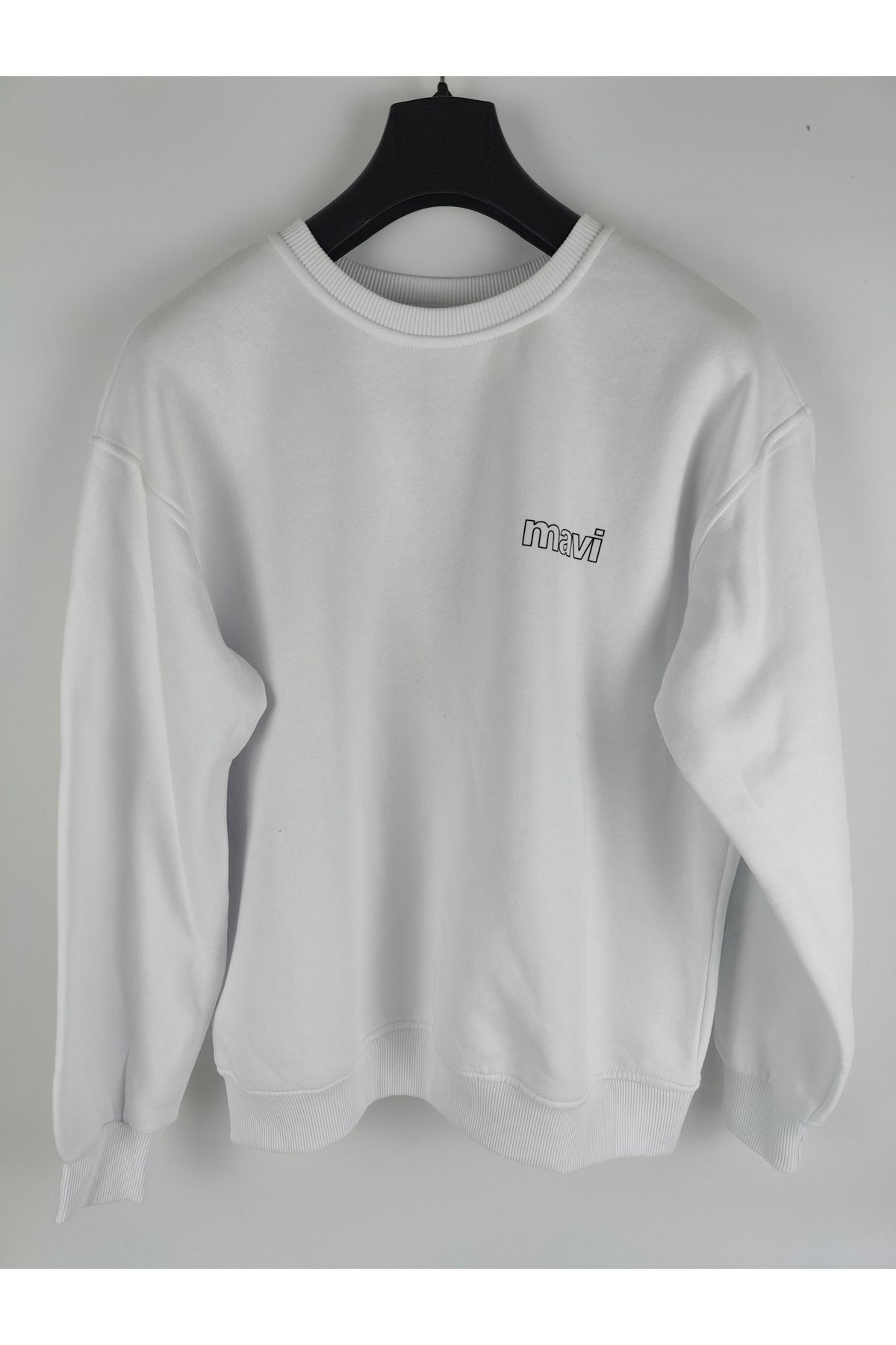 Mavi Logo Baskılı Beyaz Polar Sweatshirt