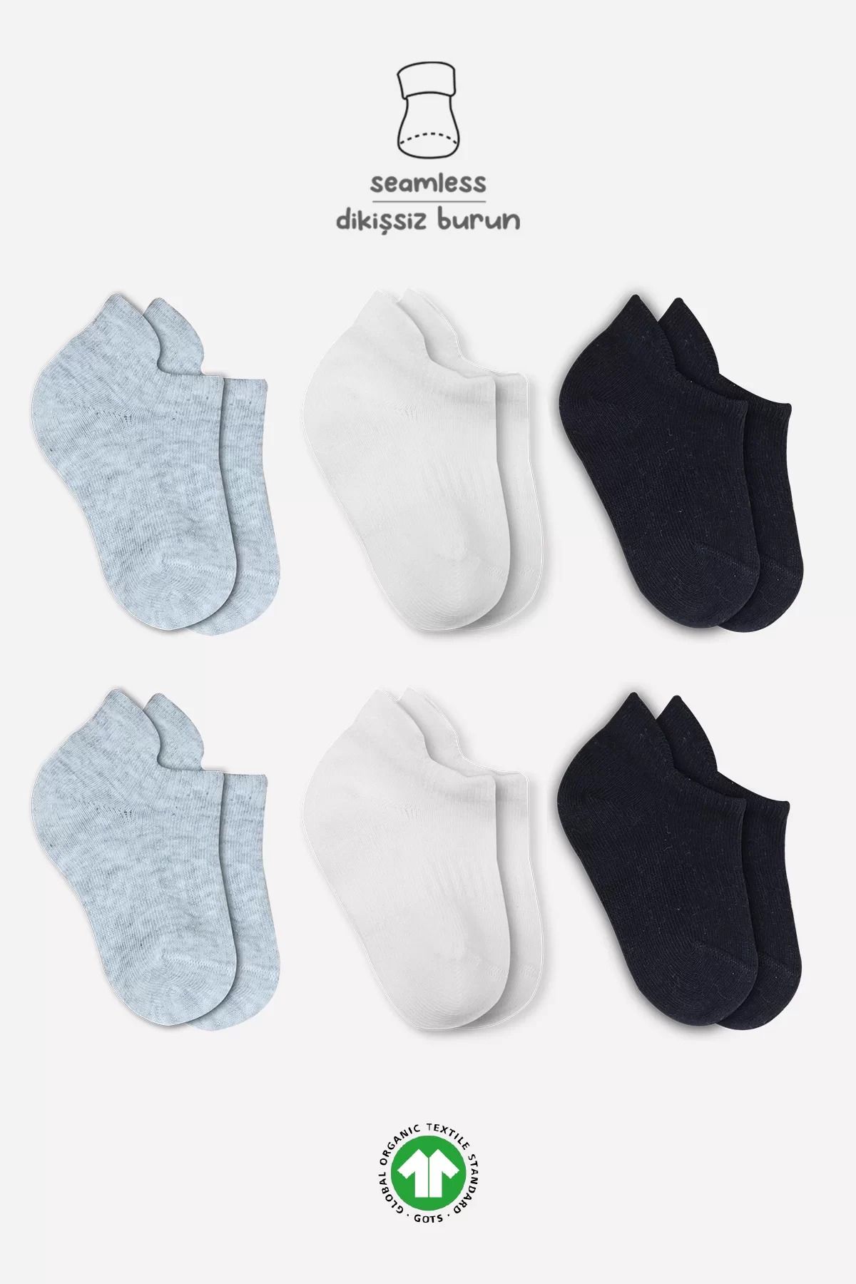 RUBY BOUTİQUE Penye Sneakers Çorap 6'lı Ekru Gri Siyah