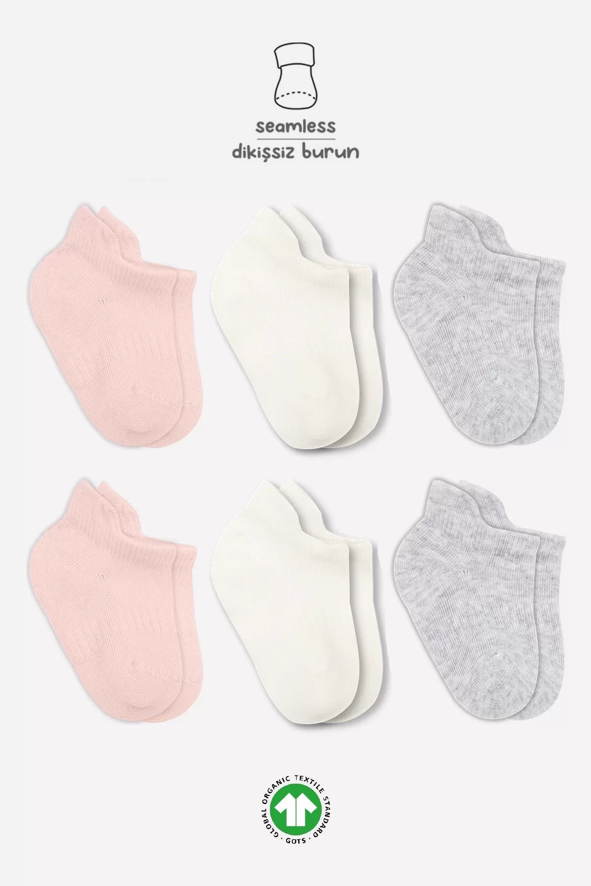 RUBY BOUTİQUE Penye Sneakers Çorap 6'lı Pembe Ekru Gri